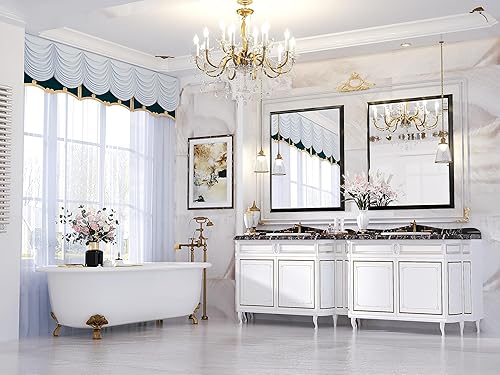 Miniatura 2 de Espejo de baño con marco negro de 36 x 30 pulgadas para pared, espejo rectangular de tocador de baño, espejo de pared negro mate con marco biselado