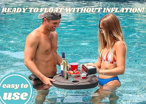 Miniatura 4 de Polar Whale Soporte flotante para bebidas, bandeja de mesa de refrigerio para piscina o playa, fiesta, flotador, sala de estar, espuma negra