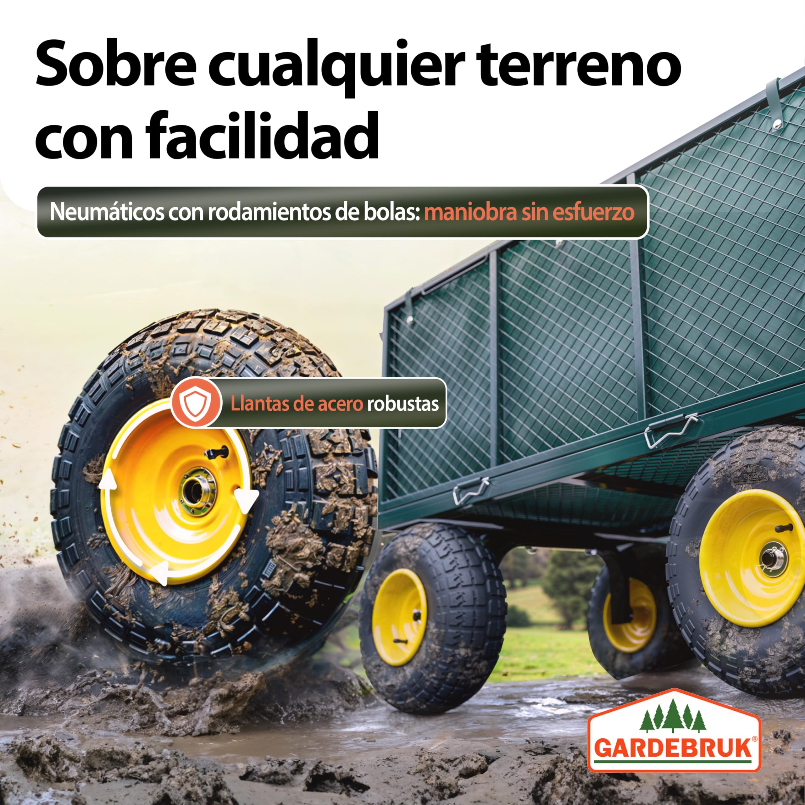 Gardebruk® Carro de Mano Jardín Capacidad Carga 550kg Plegable Lona Extraíble Laterales Desmontables 4 Ruedas Asa Antideslizante Carrito Transporte Obra