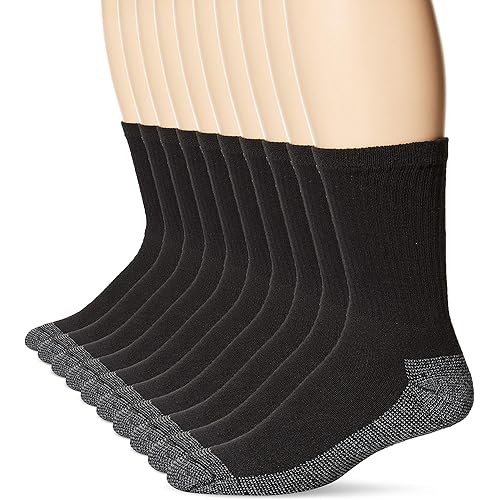 Fruit of the Loom Men's 10 Pack Everyday Work Crew Socks, Black , Shoe Size: 12-16 (X-Large)