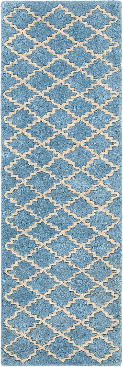 SAFAVIEH Chatham Collection 2'3" x 7' Blue Grey CHT930A Handmade Geometric Premium Wool Runner Rug