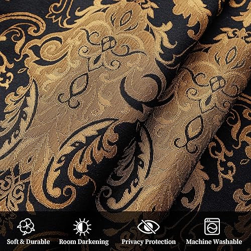 Miniatura 5 de Loom and Mill Cenefa de cascada de lujo para sala de estar, cenefas clásicas de damasco jacquard con borlas, cortinas negras para dormitorio,