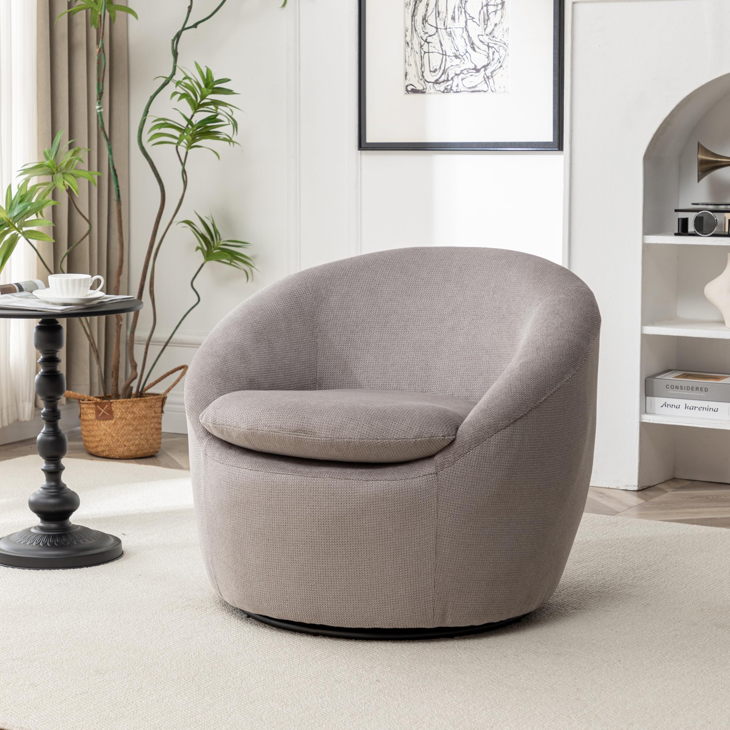 Roundhill Furniture Winnie Modern 360° Swivel Fabric Barrel Chair, Gray