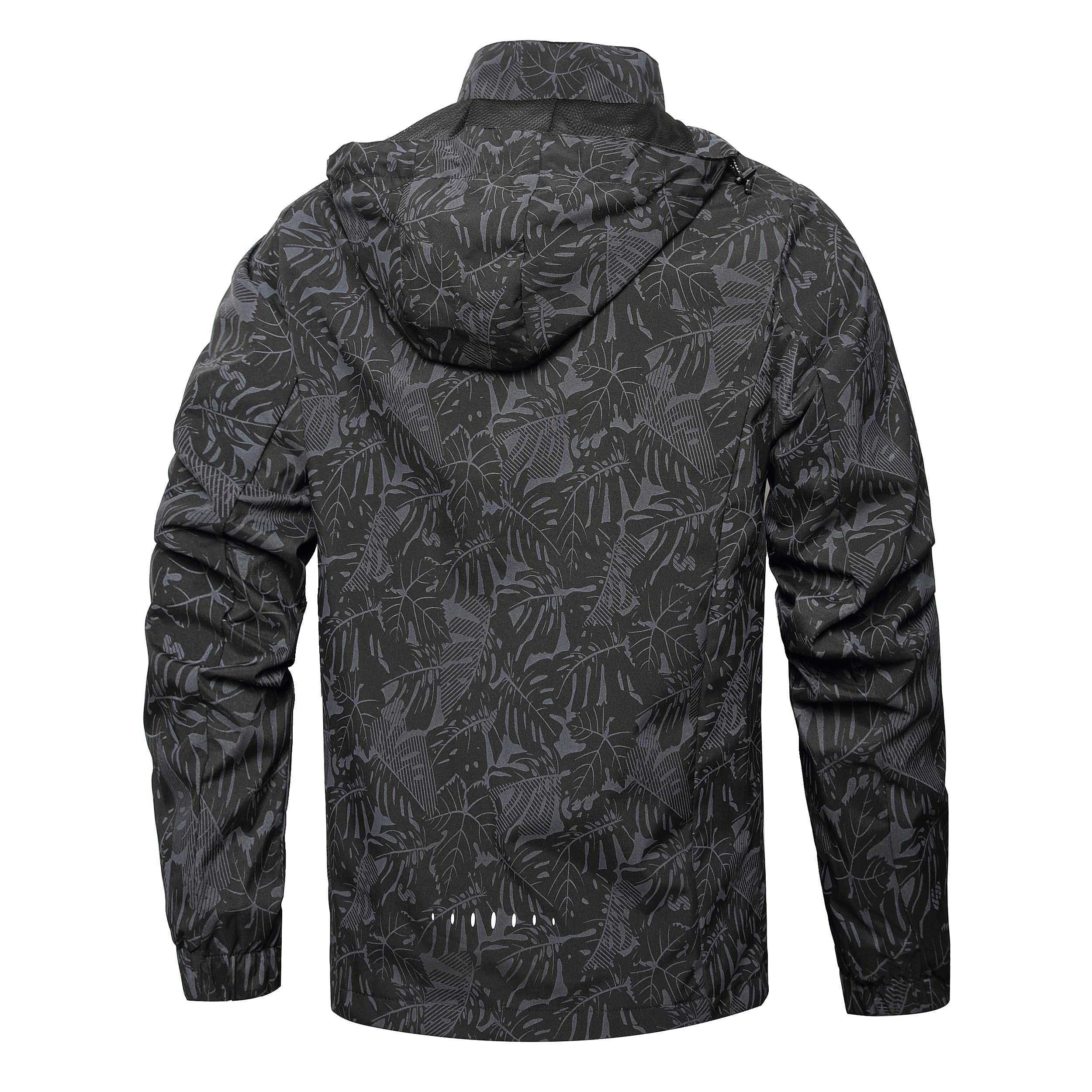 Chaqueta impermeable para hombre, ligera, con capucha, para el aire libre, senderismo, capa exterior, cortavientos, Jungla Negro, XX-Large