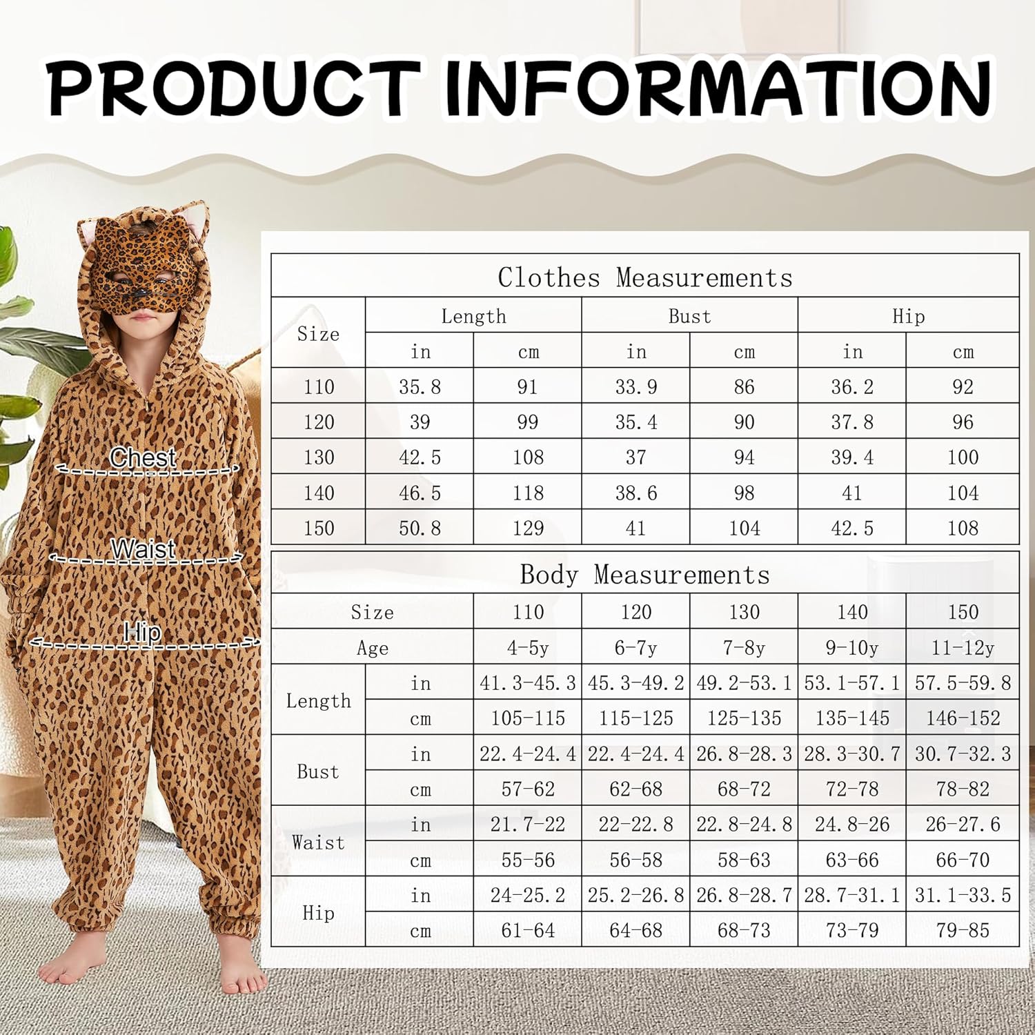 Ezuwail Cheetah Costume Kids Snow Leopard Costume Gloves Mask Cheetah Onesie Bodysuit Halloween Cosplay for Girls Boys - Image 3
