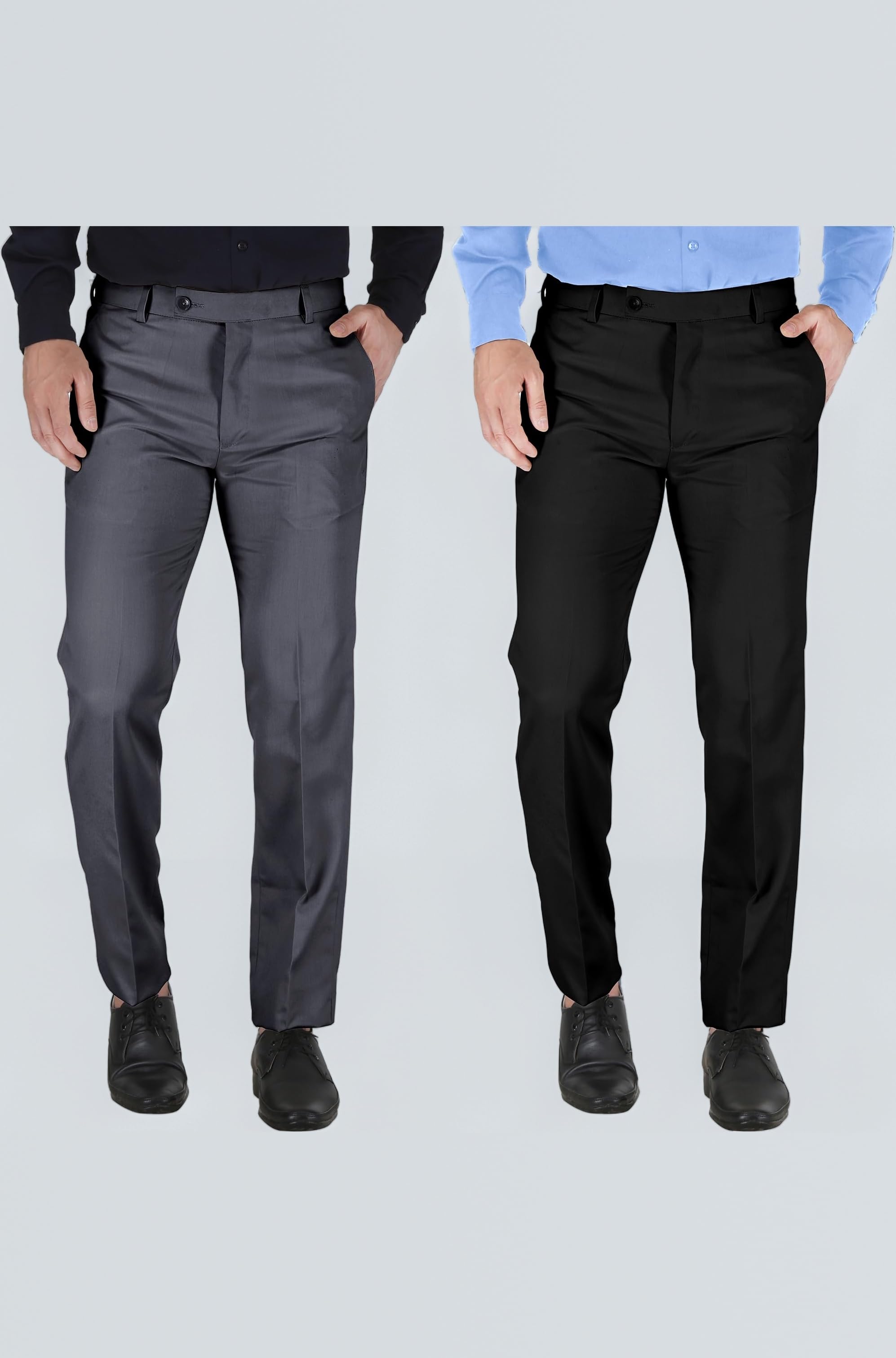 MARK LEWIS Men's Polycotton Formal Trouser - Comfortable, Stylish Office wear, combatable Pants for Daily Purpose, Ideal for Business & Casual Occasions - Pack of 2