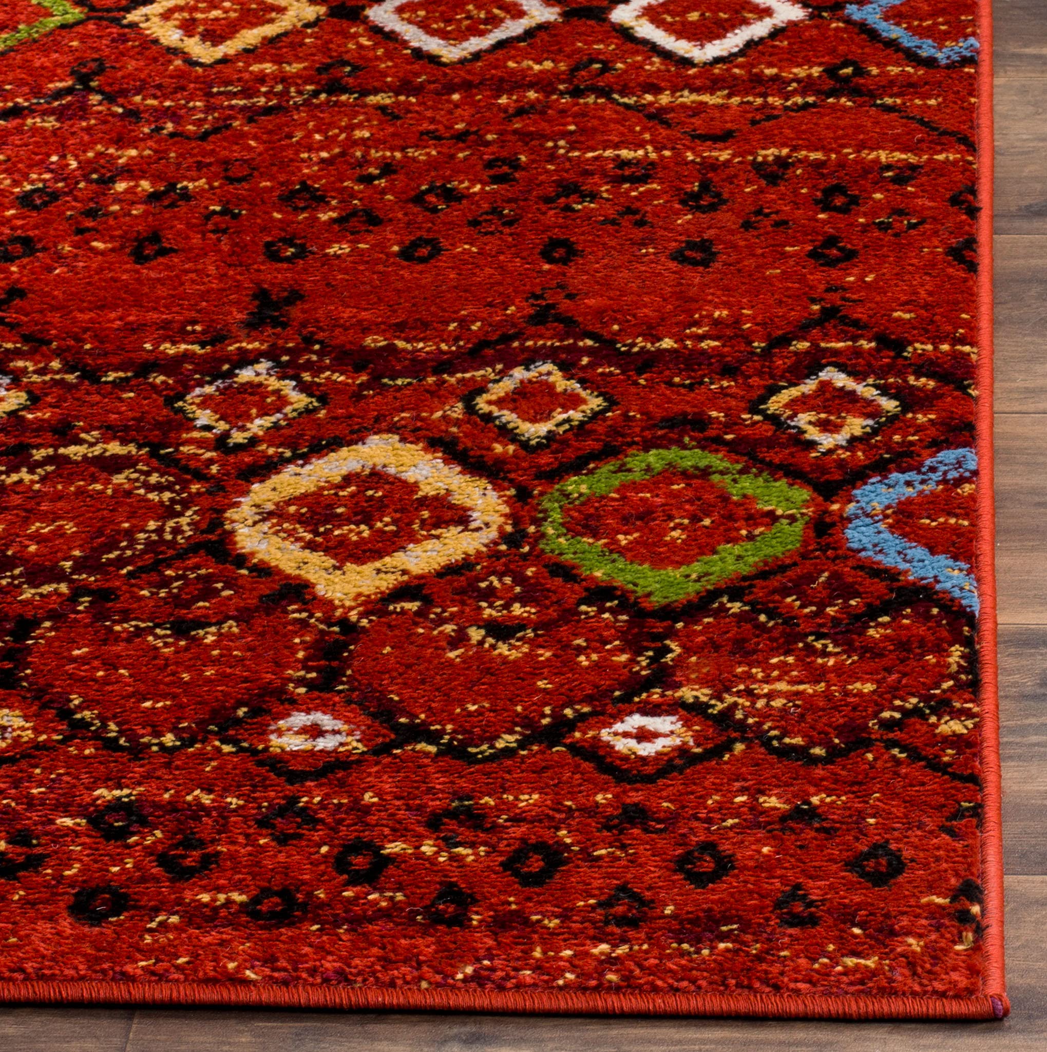 SAFAVIEH Tapis Boho pour Salon, Salle à Manger, Chambre à Coucher - Amsterdam Collection, Tapis à Poil Court, Rouge Terracotta et Multi, 122 X 183 cm