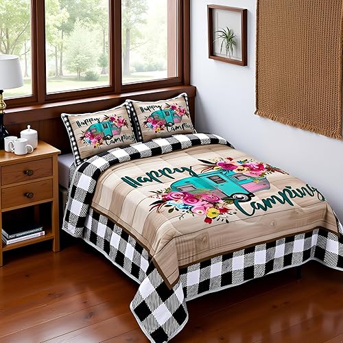 Miniatura 4 de Manfei - Juego de edredón para viajes en RV Happy Travelling de tamaño King, juego de cama para autocaravanas, aventuras en auto, 3 piezas para