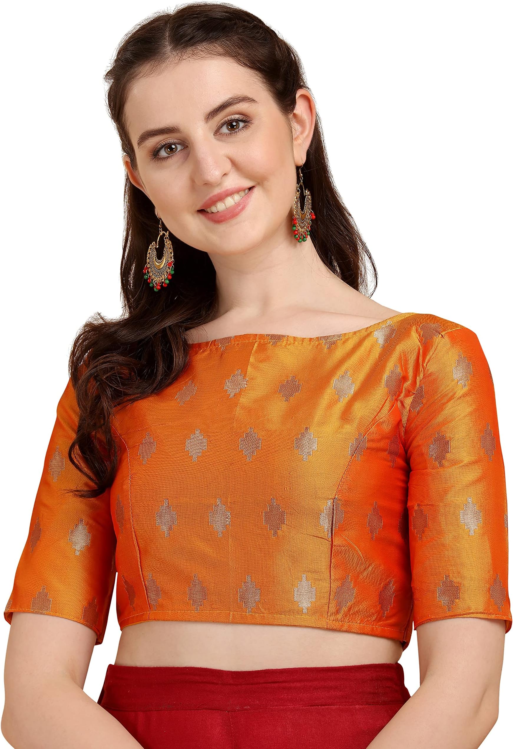 OOMPH! Women's Art Silk Geometric Half Sleeve Fitted Blouse Pack of 1