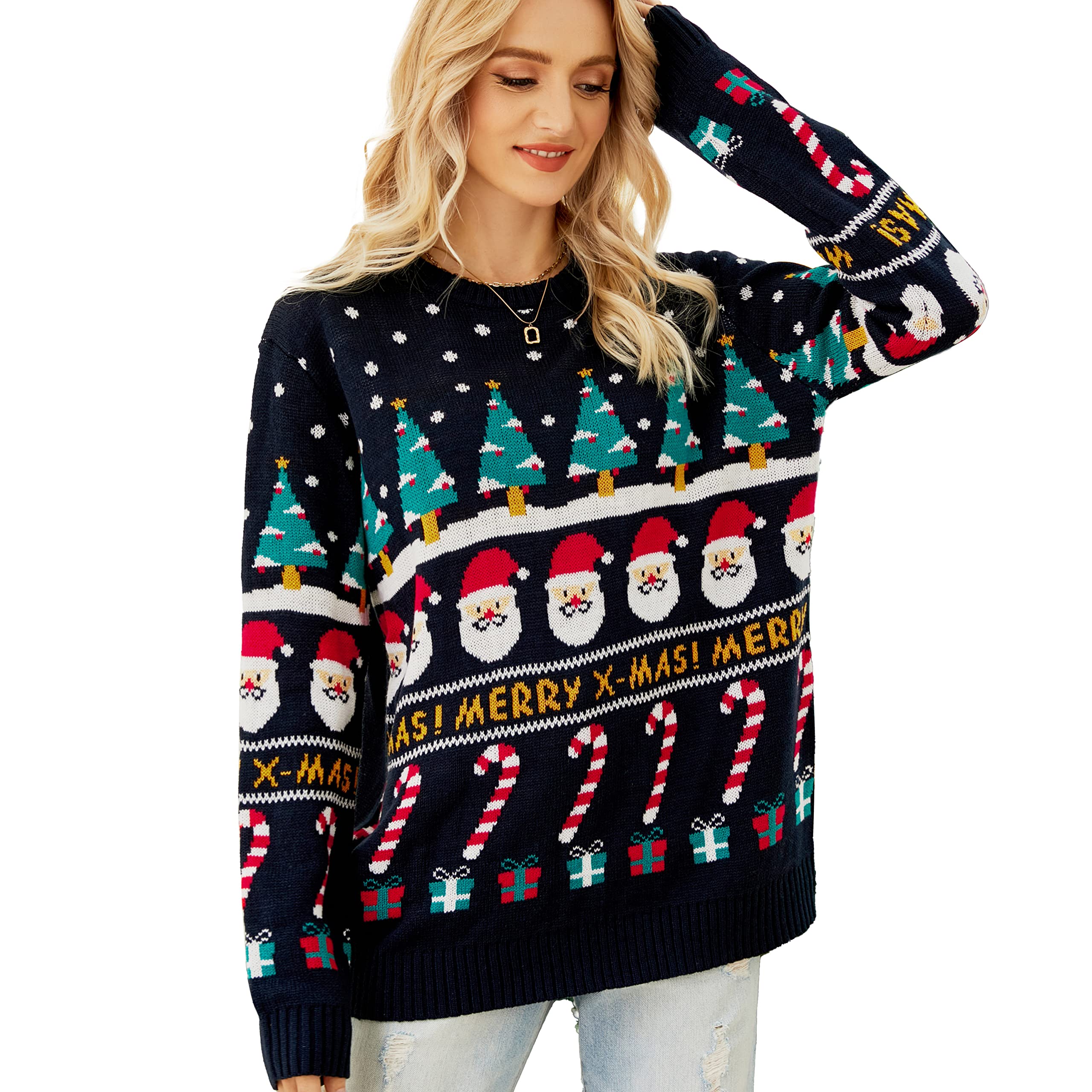 LUBOT Ugly Christmas Sweaters for Women Cute Fuzzy Funny Wintertime and Holiday Parties Knitted Pullover Sweater