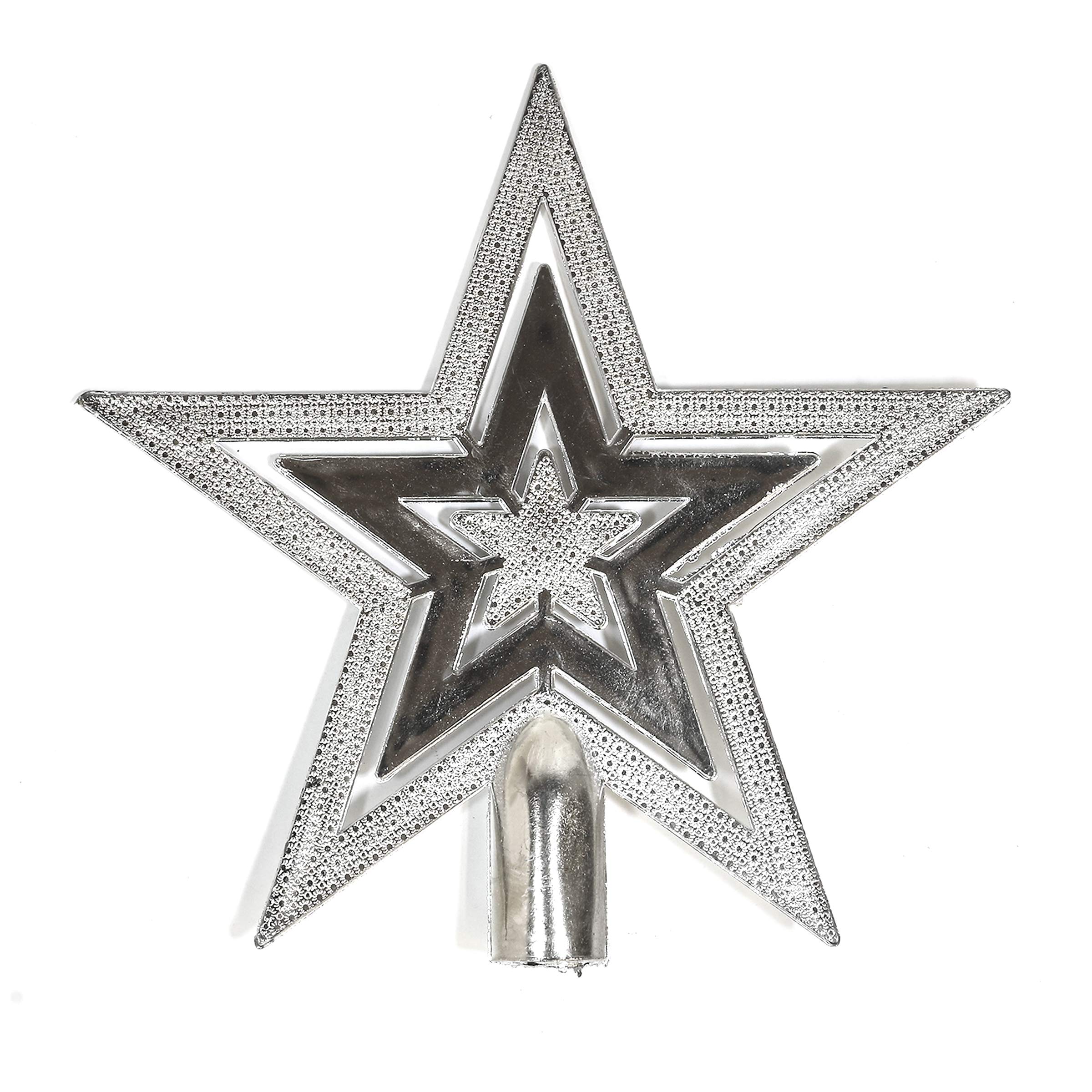 Robelli 20cm Embossed Star Christmas Tree Topper Decoration Ornament (Silver)
