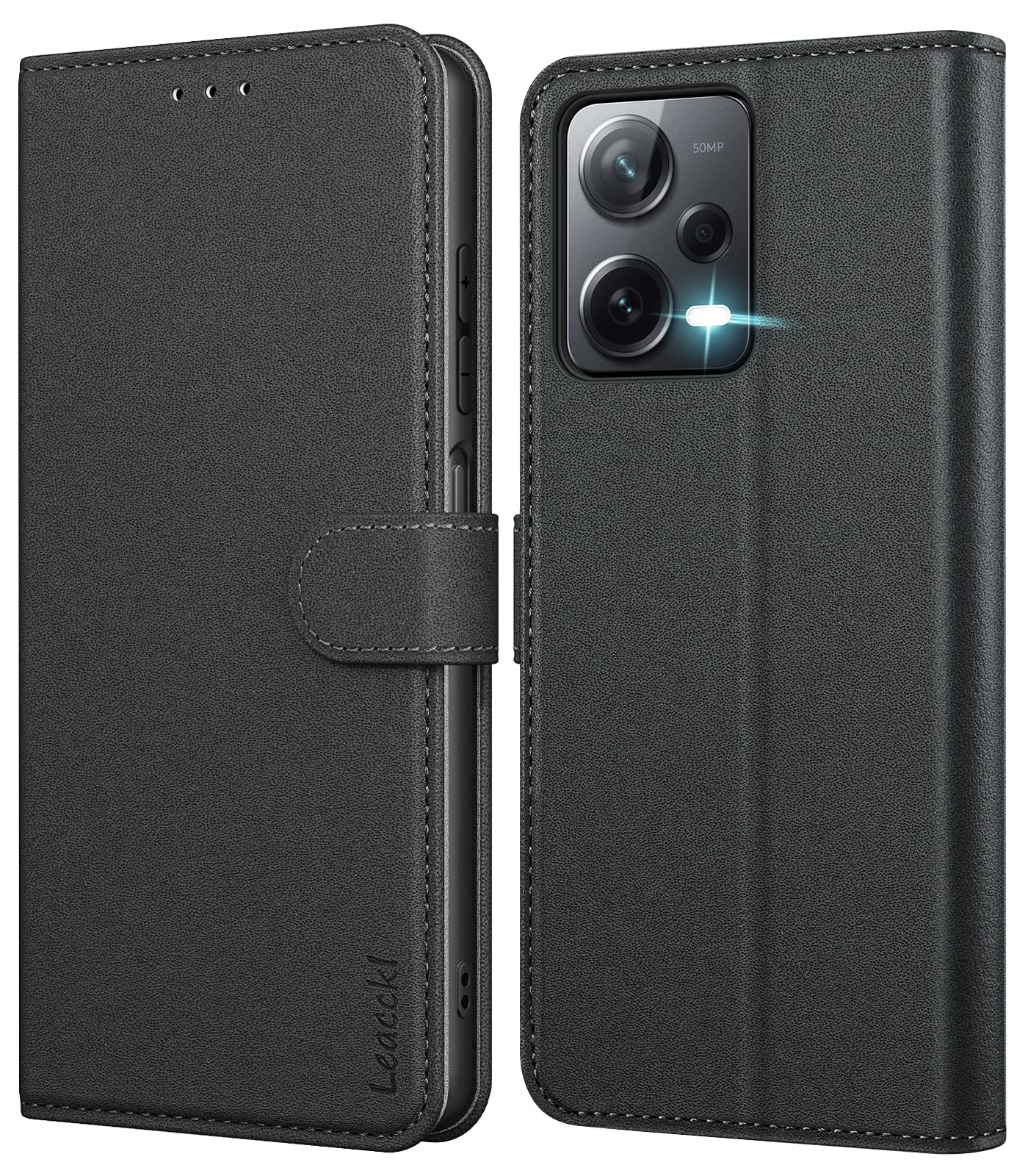 Custodia A Portafoglio Con Cerniera Per Redmi Note 12 Pro 5G / Poco X5 Pro 5G – Pelle PU Premium, Nero, Funzione Stand, 3 Slot Carte