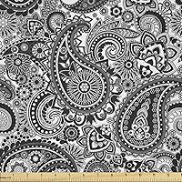 Vista 22 de Ambesonne The Yard, tela floral de estilo Art Nouveau, flores de amapola retro primavera verano jardín pétalos de follaje, tela de microfibra