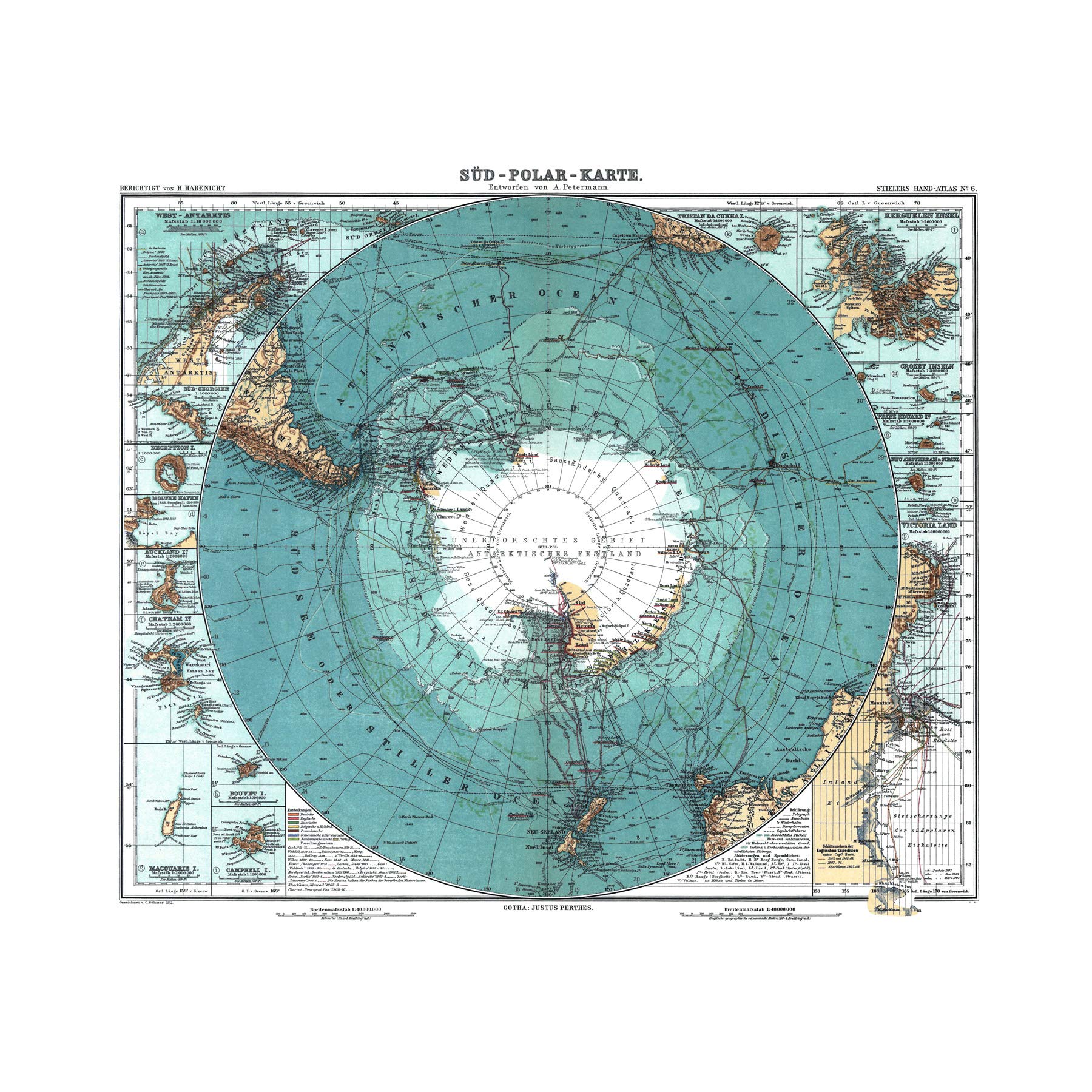 Artery8 Map Petermann Habenicht 1912 Antarctica German Large Wall Art Poster Print Thick Paper 18X24 Inch