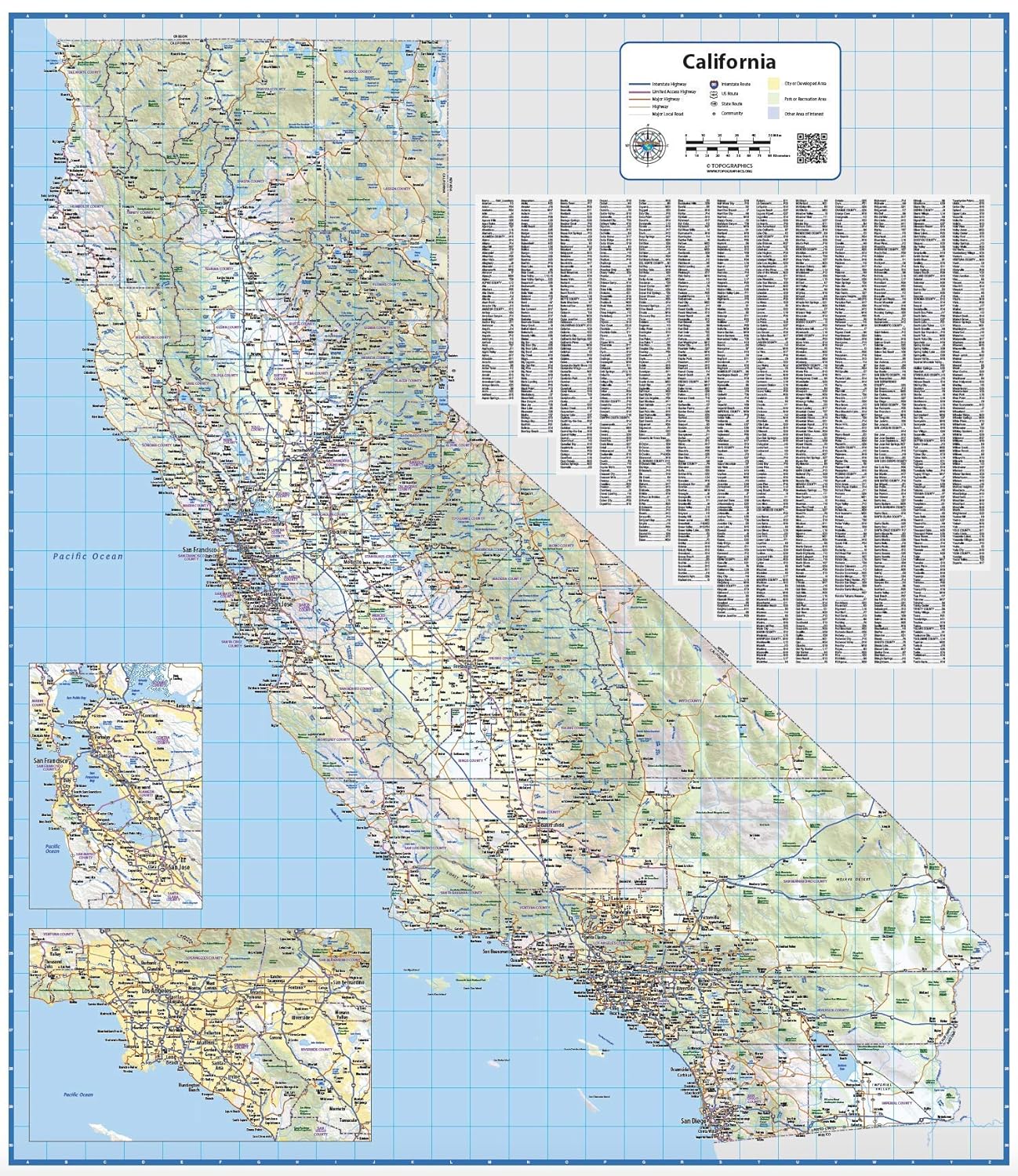 Topographics California Laminated Wall Map (59' x 68')