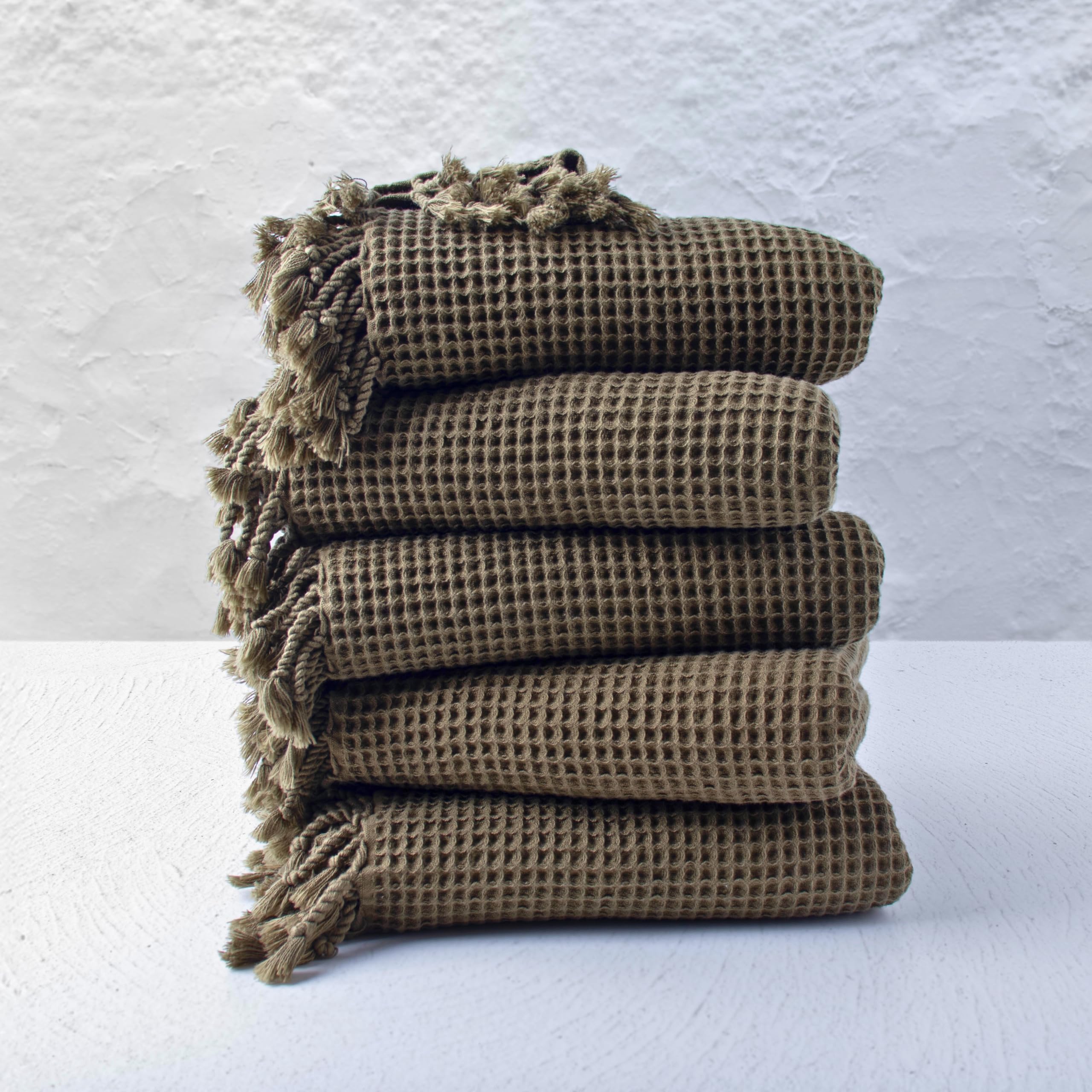 PÜSKÜL Premium Turkish Waffle Towel - Bulk Pack of 5, Organic 100% Cotton Quick-Dry Thin Oversized 35x70 Bath Beach Spa Peshtemal Towels Wholesale