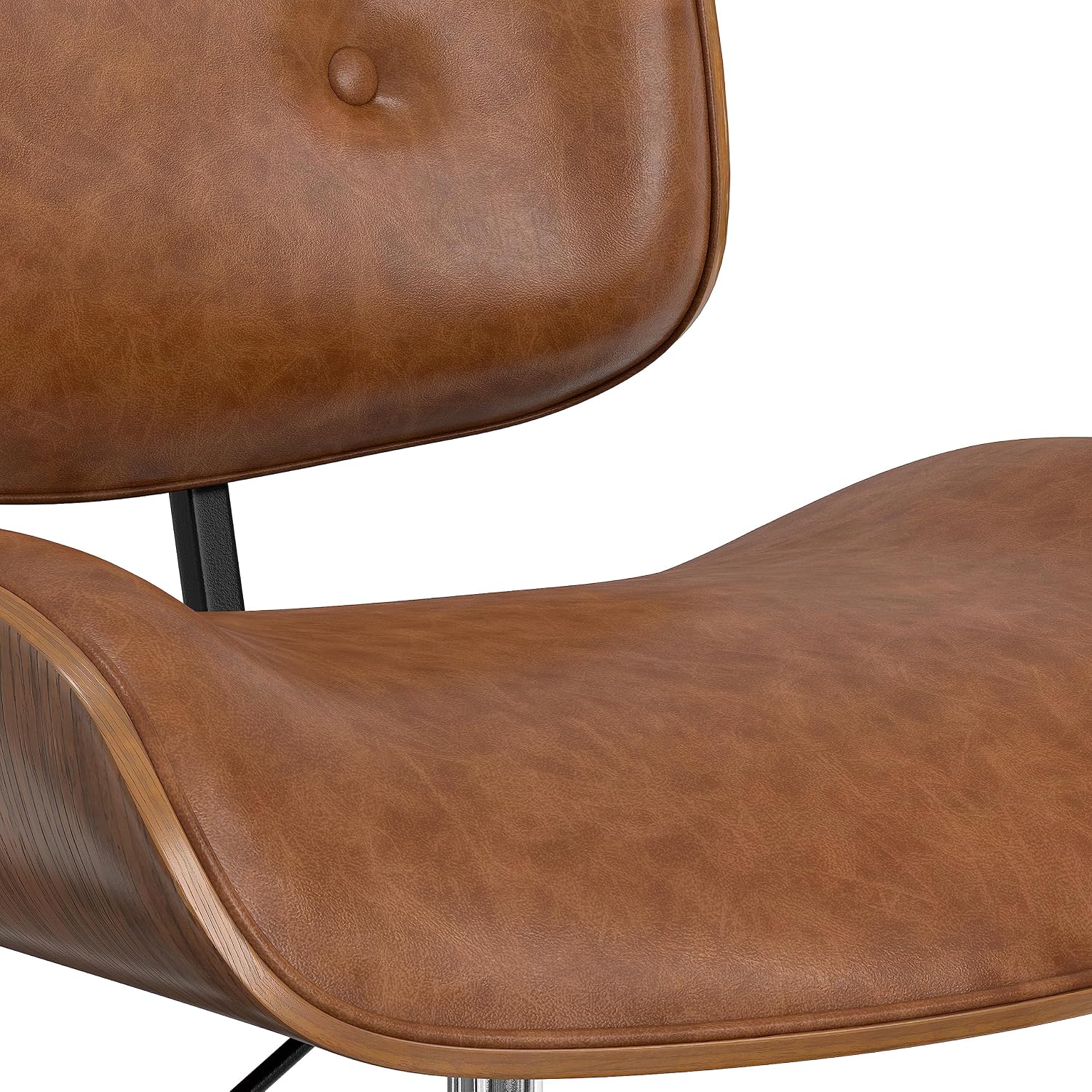SIMPLIHOME Dax Bentwood Office Chair - 22 inch Wide Bentwood and Chrome Swivel Adjustable Computer Chair in Distressed Tan Vegan Faux Leather, Mid Century Modern Home Office Chair with Tufted Back