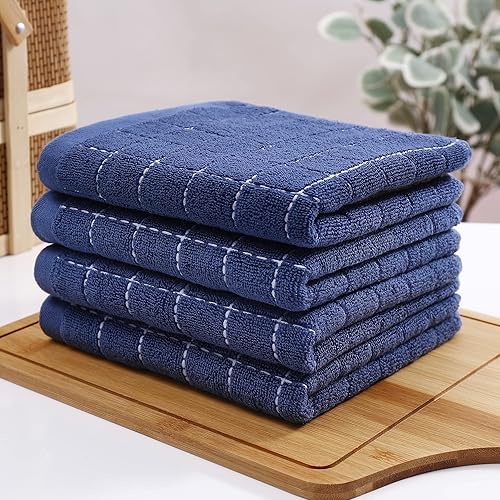 Miniatura 8 de Homaxy Toallas de cocina de rizo de algodón 100% (azul marino, 13 x 28 pulgadas), diseño a cuadros, suaves y súper absorbentes, paquete de 8