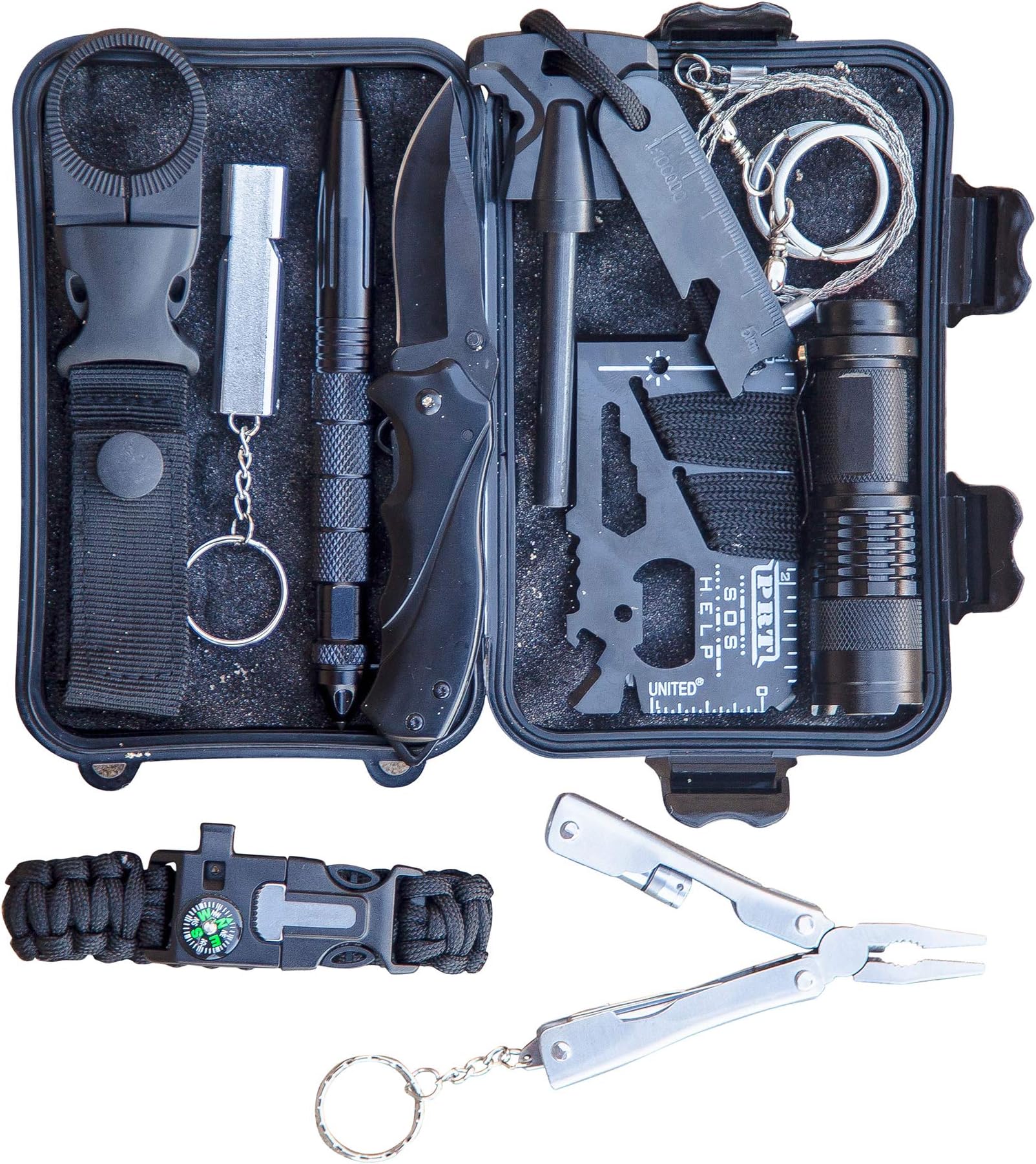 Compact 11-in-1 Emergency Survival Kit with Multi Professional Tools and a Portable Shockproof Waterproof Case