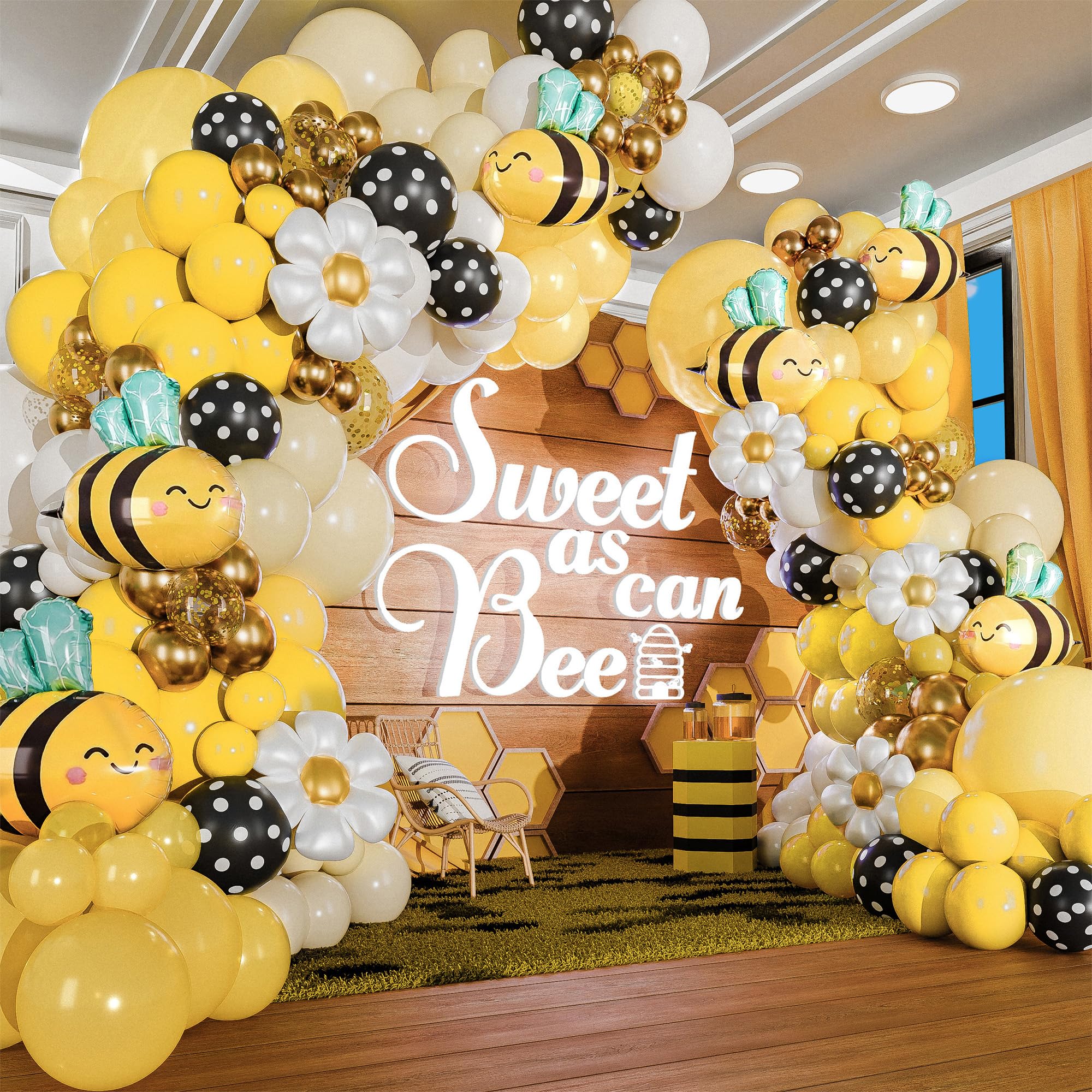 Bee Balloons Garland Kit & Arch - Bumble Bee Balloons for What Will It Bee Gender Reveal Party Supplies & Baby Shower Decorations - Black Yellow and White Balloons for Bumblebee or Honey Bee Birthday