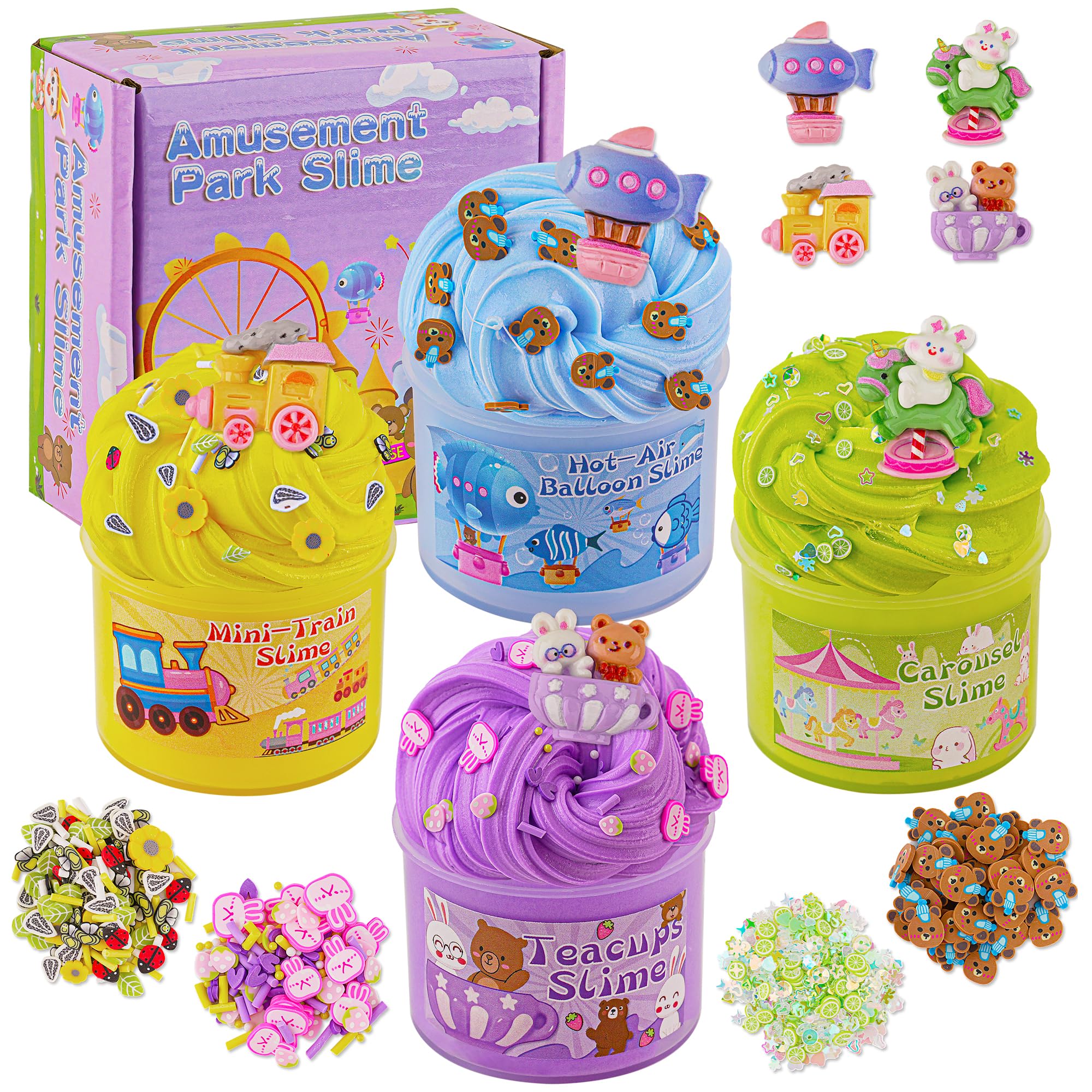 Easter Basket Stuffers, 4 Pack Butter Slime with Easter Bunny Slime Charm, Easter Slime Toys for Kids, Easter Gifts for Toddlers Teens Girls Boys, Easter Egg for Slime Party Favors