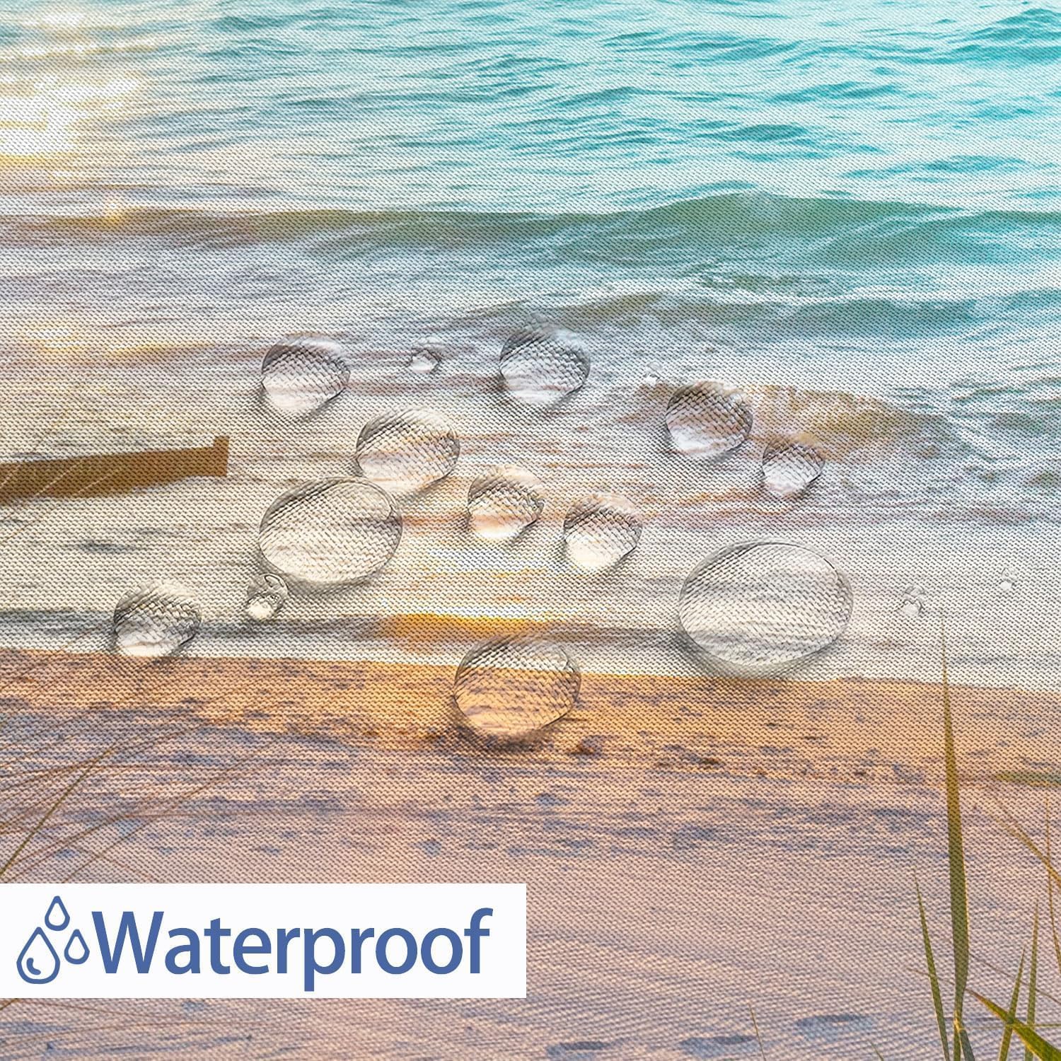 Boho Beach Coastal Shower Curtain, Teal Ocean Sunrise Seaside Seascape Nautical Beachy Shower Curtain Set, Rustic Barn Door Seashore Fabric Shower Curtain for Bathroom 12 Hooks, 72"×78" Turquoise