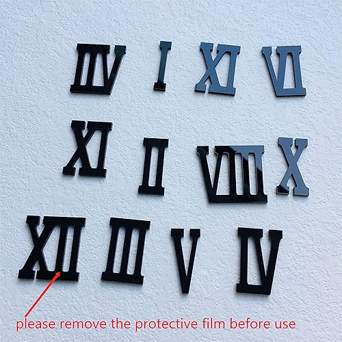 Miniatura 2 de NUO RUI 12 piezas de números acrílicos con espejo romano para un reloj de pared (negro)