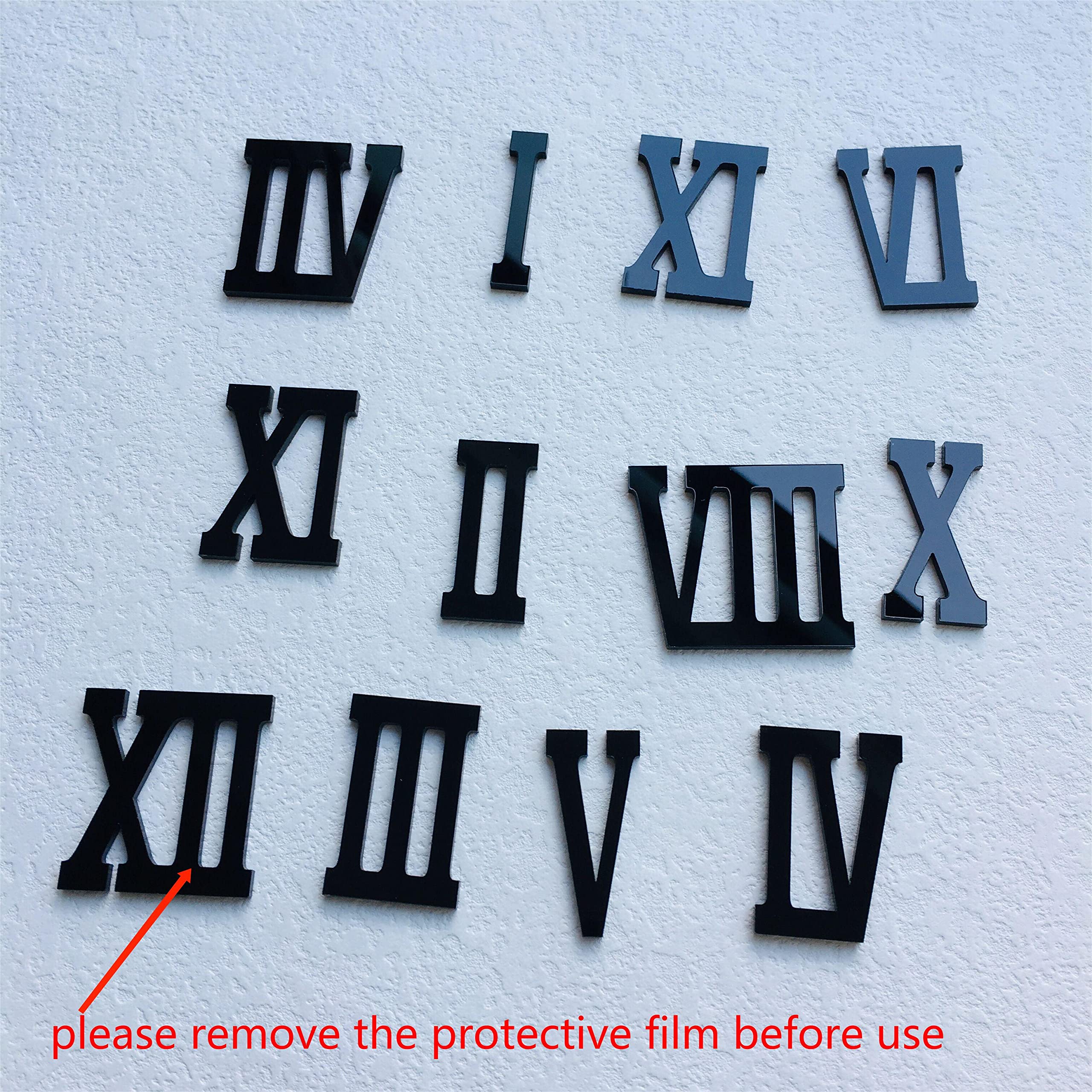 NUO RUI 12 Pcs Roman Mirrored Acrylic Numerals for a Wall Clock (Black)