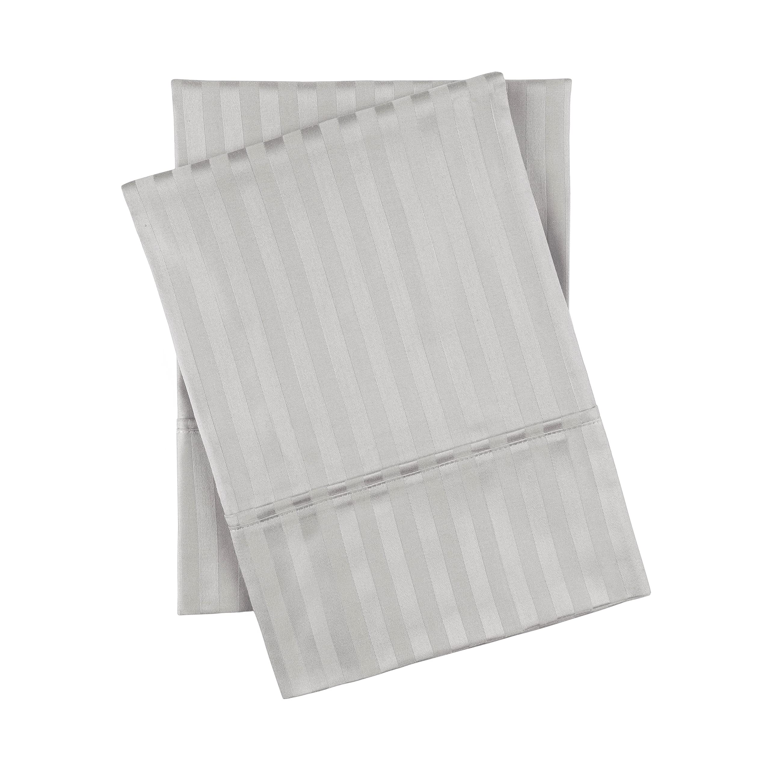 Superior Lot de 2 taies d'oreiller en Coton égyptien 400 Fils au Pouce carré, Tissage satiné rayé, Essentiels pour la Chambre, Basiques de la literie, taies d'oreiller Extra Douces, Chambre d'amis,