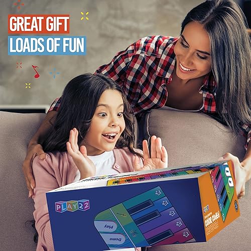 Miniatura 5 de Play22 Alfombrilla de piano de suelo de 6 pies para niños pequeños, tapete de juego de piano gigante, 24 teclas, 8 instrumentos musicales, volumen