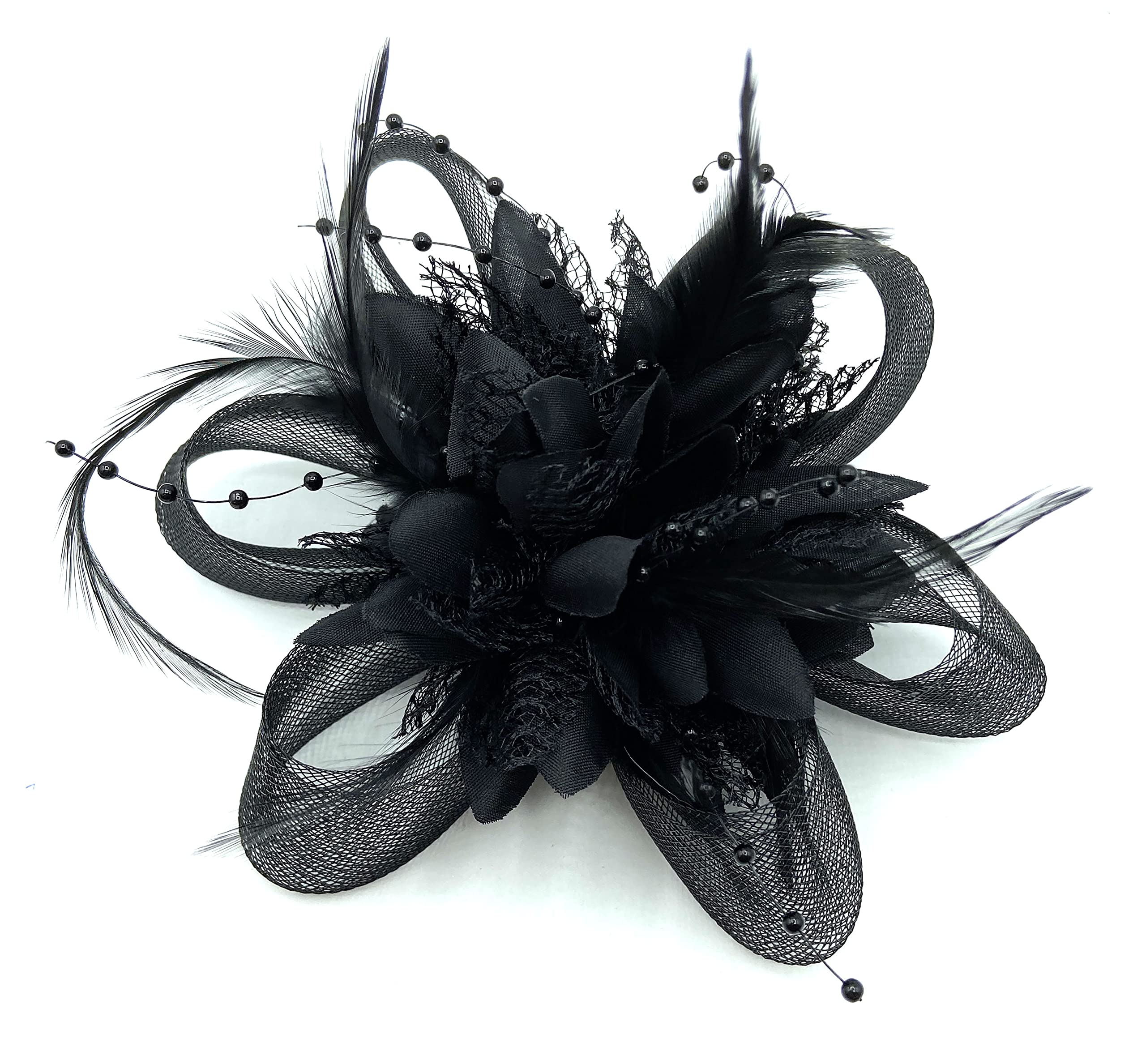 Ladies Beaded Feather Fascinator Clip/Headband Weddings, Races, Royal Ascot (Black) - Image 3