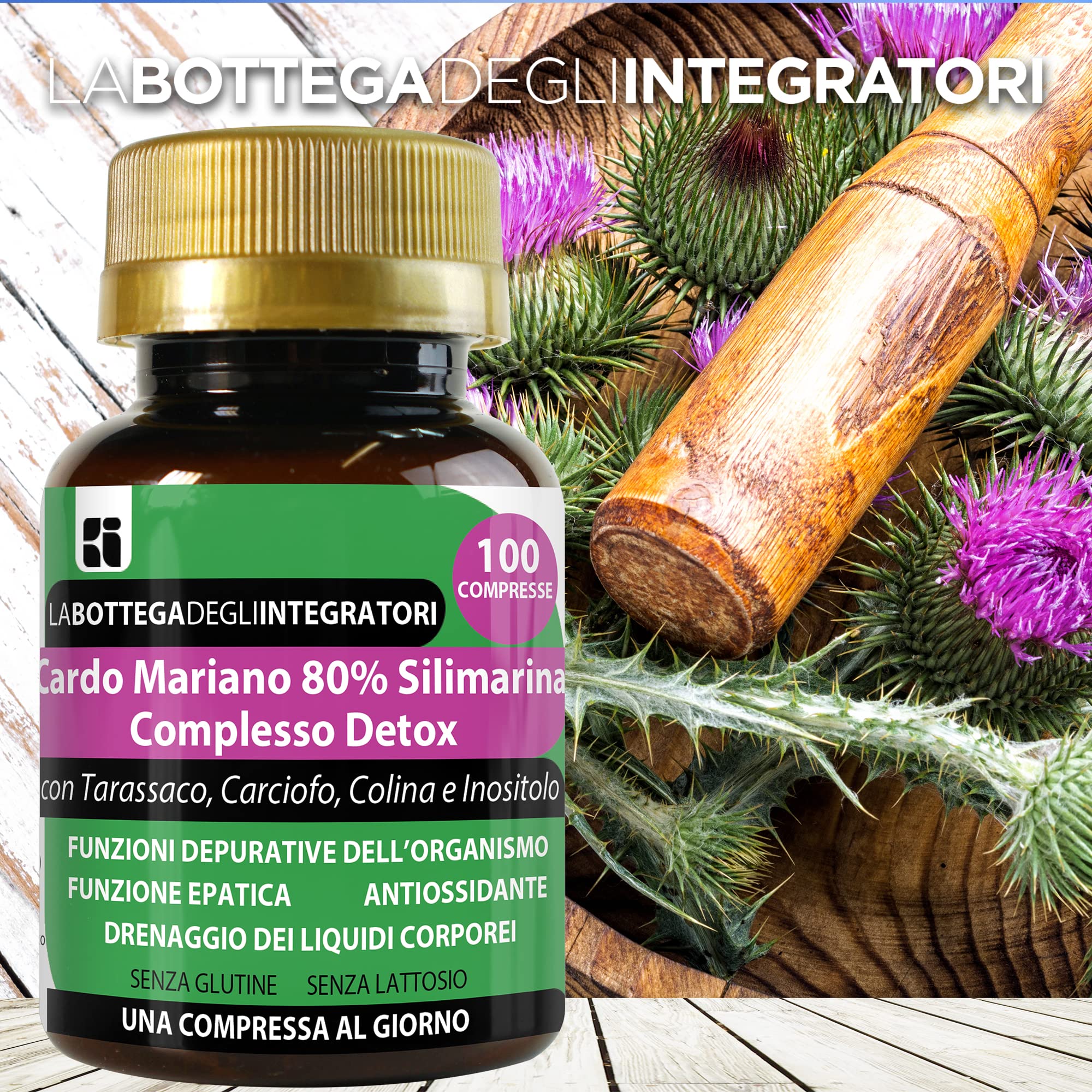 Cardo Mariano 80% Silimarina Complesso Detox 200 Compresse 1 al dì | con Tarassaco Carciofo Colina Inositolo | Senza Glutine | Depurativo Fegato LABOTTEGADEGLIINTEGRATORI