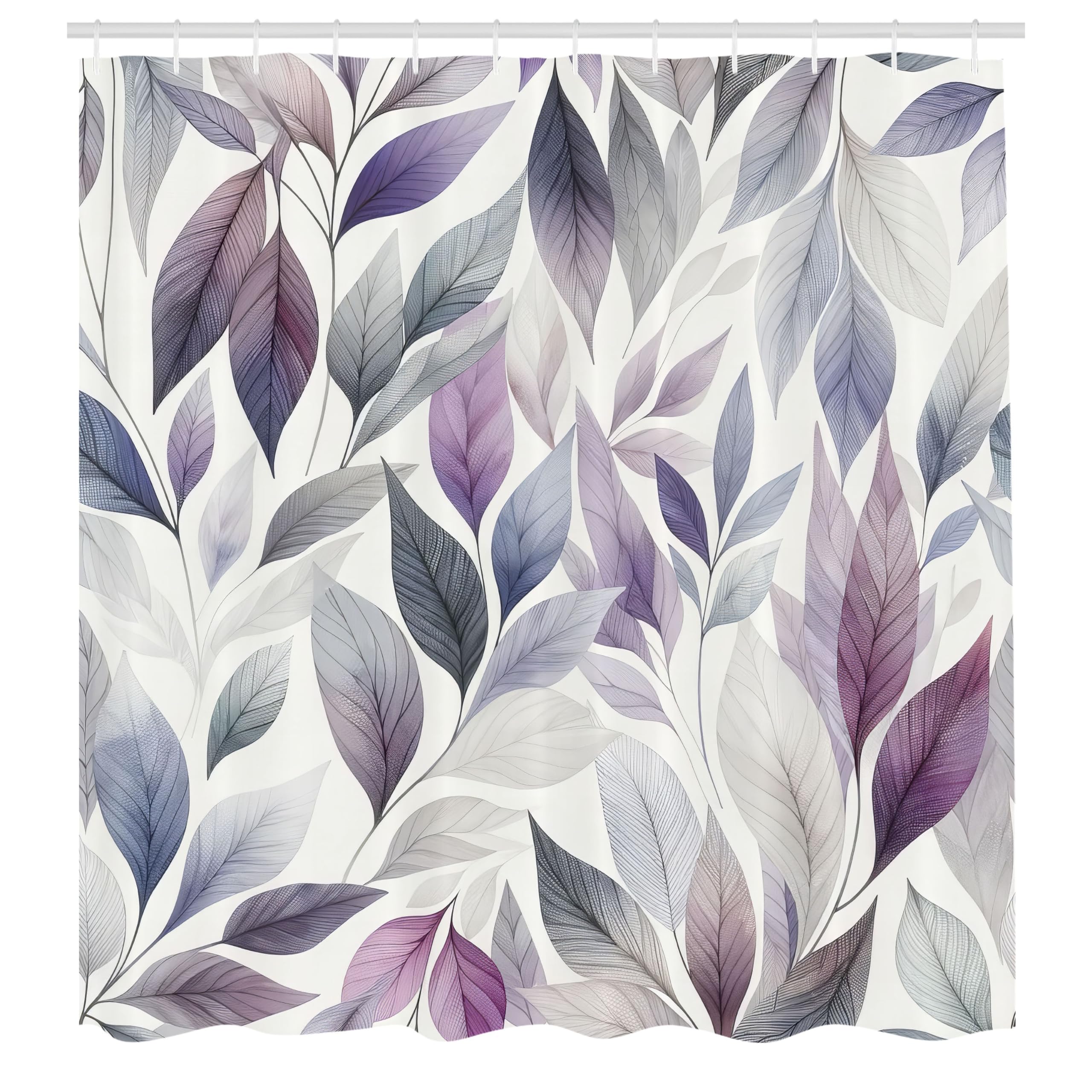 ABAKUHAUS Lavender Shower Curtain, Art Winter Dancing Leaves, Cloth Fabric Bathroom Decor Set with Hooks, 175 x 180 cm, Pale Purple