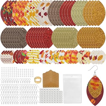 AOUXSEEM 321 Pcs Faux Leather Earrings Making Kit for Beginner, Contains 96 Pre Cut Eye Shape Pieces with Fish Hooks Jump Rings Opener Display Cards and Self-Adhesive Bags Thanksgiving
