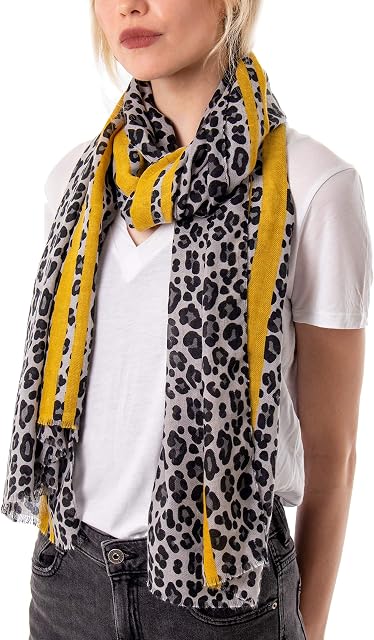 Style Slice Leopard Print Scarf for Women Ladies Animal Print Scarves-Long Neck Scarf Mustard Red black leopard print scarf - Present women scarves Prime UK