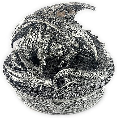 Miniatura 9 de Ain't It Nice Caja de baratijas de estatua de dragón, figura de dragón, decoración medieval coleccionable para coleccionistas de dragones, caja de