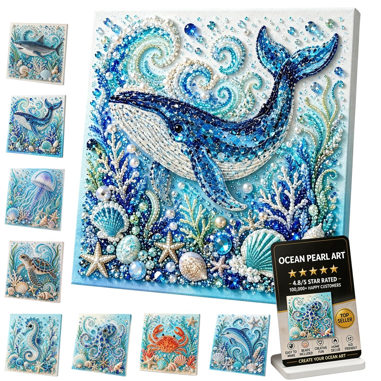 XIANGSHI Ocean Theme Pearl Art DIY Kit, 3D Diamond Painting Crafts for Adults, Diamond Pearl Painting Kit Wall Art, DIY Pearl Mosaic Craft Set for Beginner, Coastal Home Decor (#A)