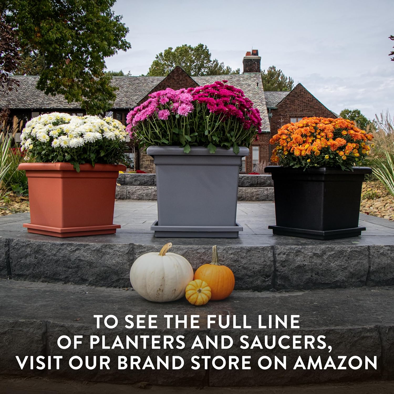 The HC Companies 12.5 Inch Accent Square Plant Pots with Drainage, Lightweight UV-Resistant Plastic Planters for Indoor & Outdoor Plants, 2-Pack Flower Pots for Garden, Office & Home Decor, Black