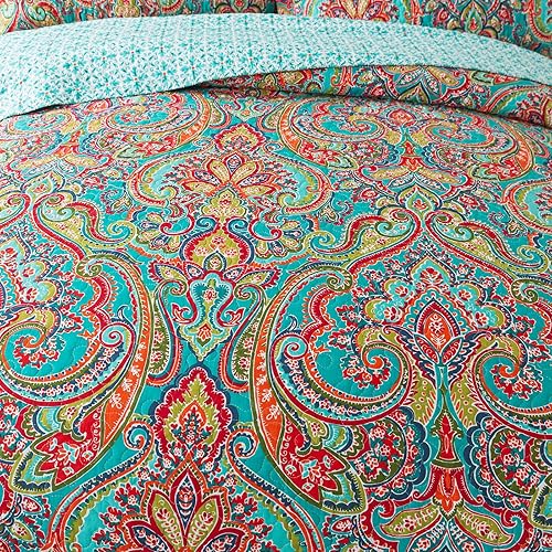 Miniatura 4 de NEWLAKE Juego de colcha de algodón, juego de colcha reversible de retazos, patrón floral hermoso europeo, tamaño California King