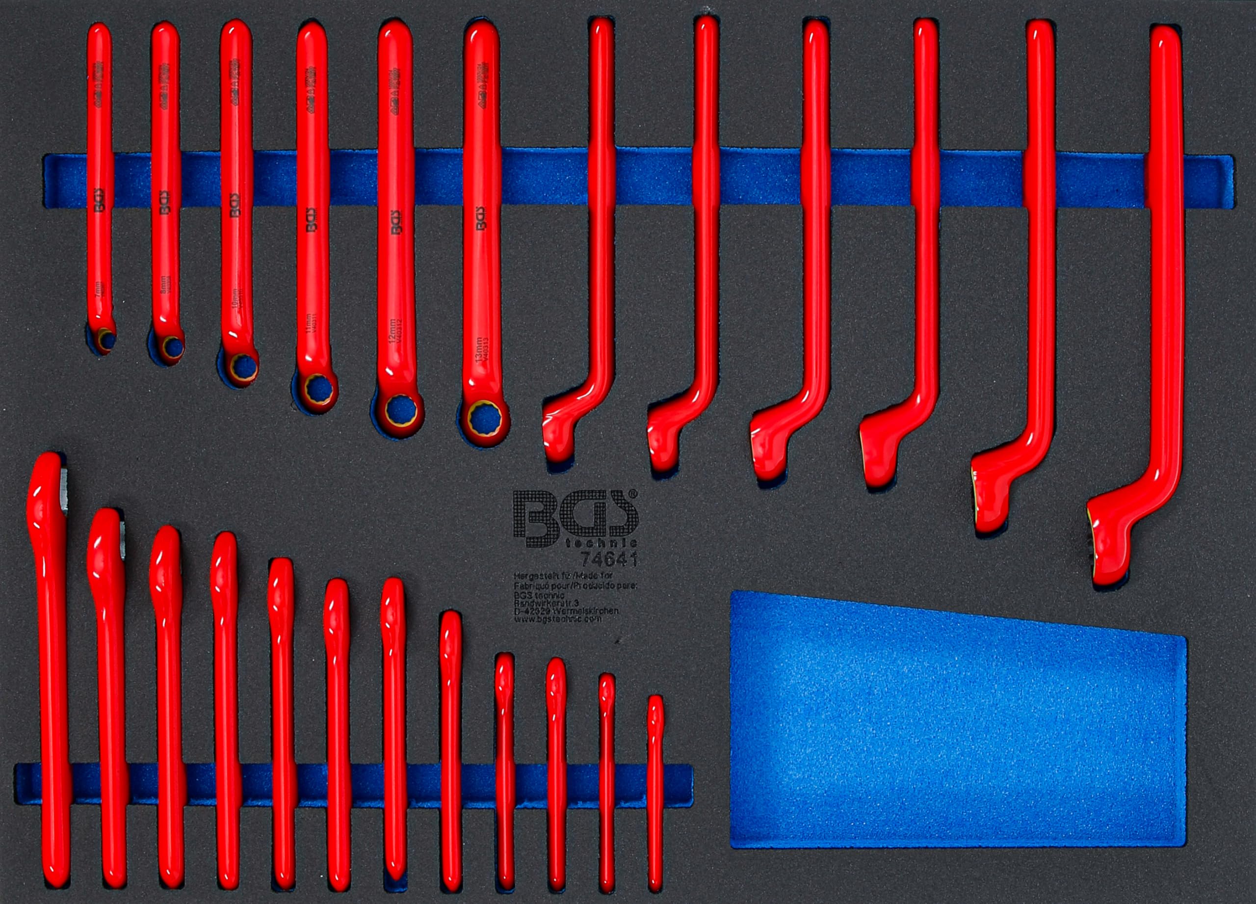 BGS 74641 | Modulo per carrelli portautensili 3/3: serie di chiavi ad anello VDE e chiavi a forchetta VDE | 24 pz.
