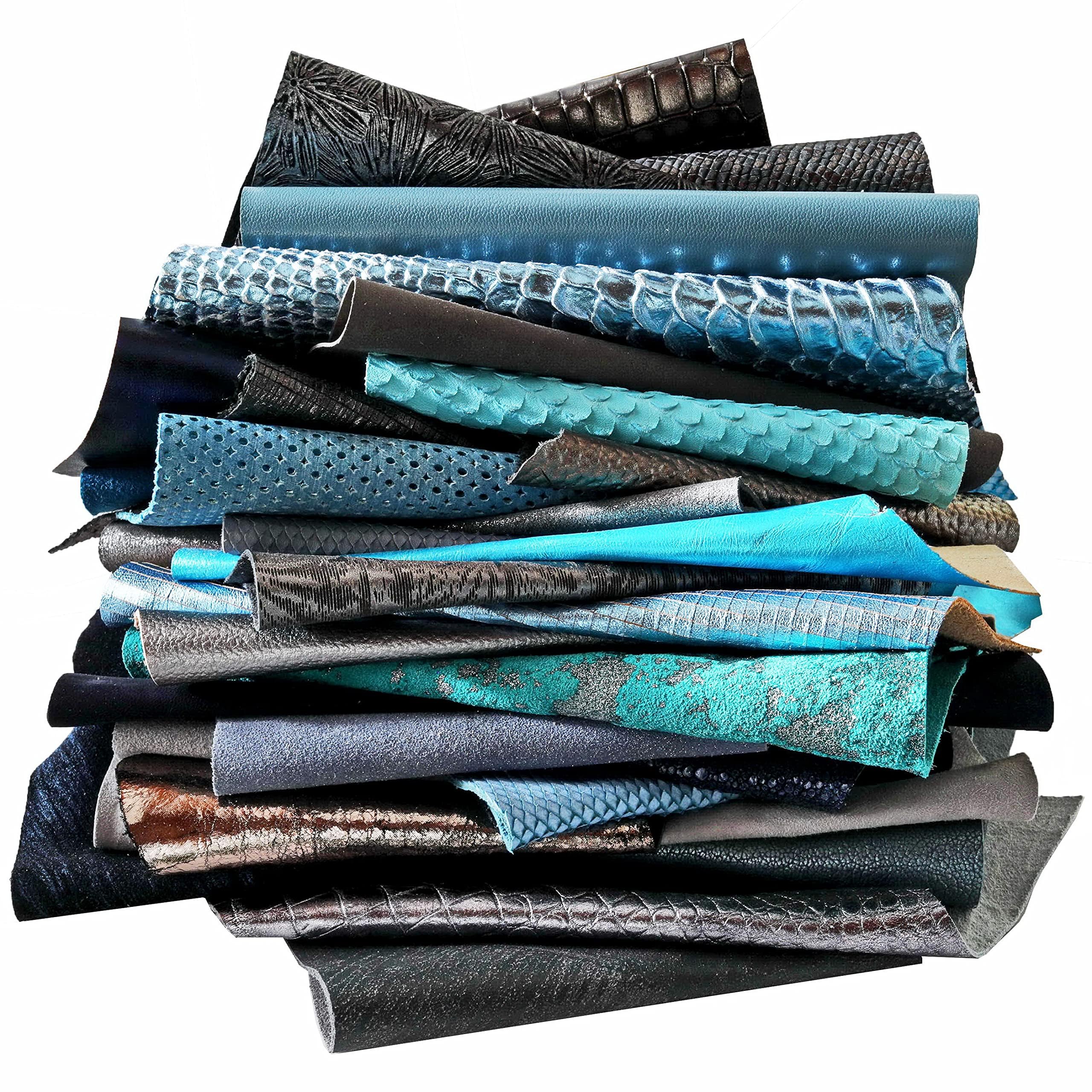 LA GARZARARA - Ritagli di Pelle sui Toni Grigio e Blu - Misura 10x15 cm - 1kg - Selezione Casuale per Artigianato Cucito e Creazioni Handmade – Stampe e Finiture Varie – -B053