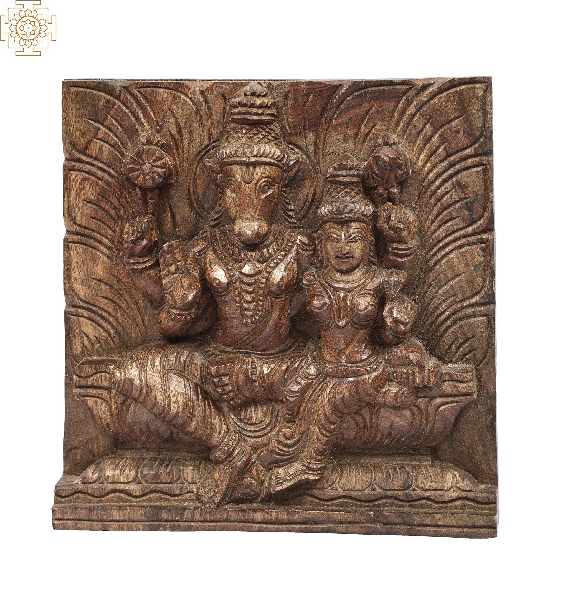 Exotic India Varaha Avatara of Vishnu with Bhudevi - Wood Statue