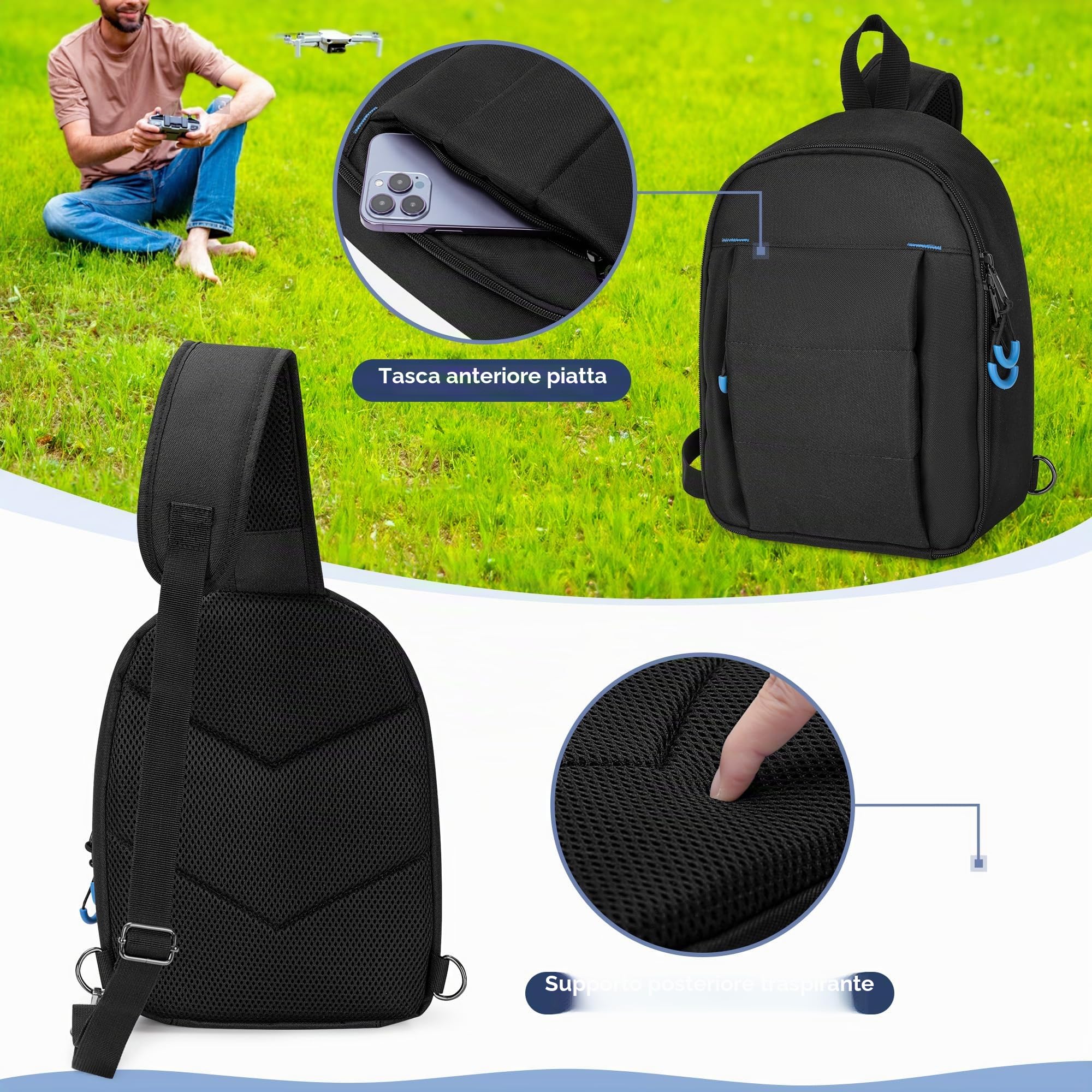 PGmoon Custodia per Il Trasporto Compatibile con DJI Mini 3/Mini 4 Pro/DJI Neo Fly More Combo, Borsa a Tracolla con Tasche Multiple per Drone da Viaggio e Controller RC, Hub di Ricarica, Batterie