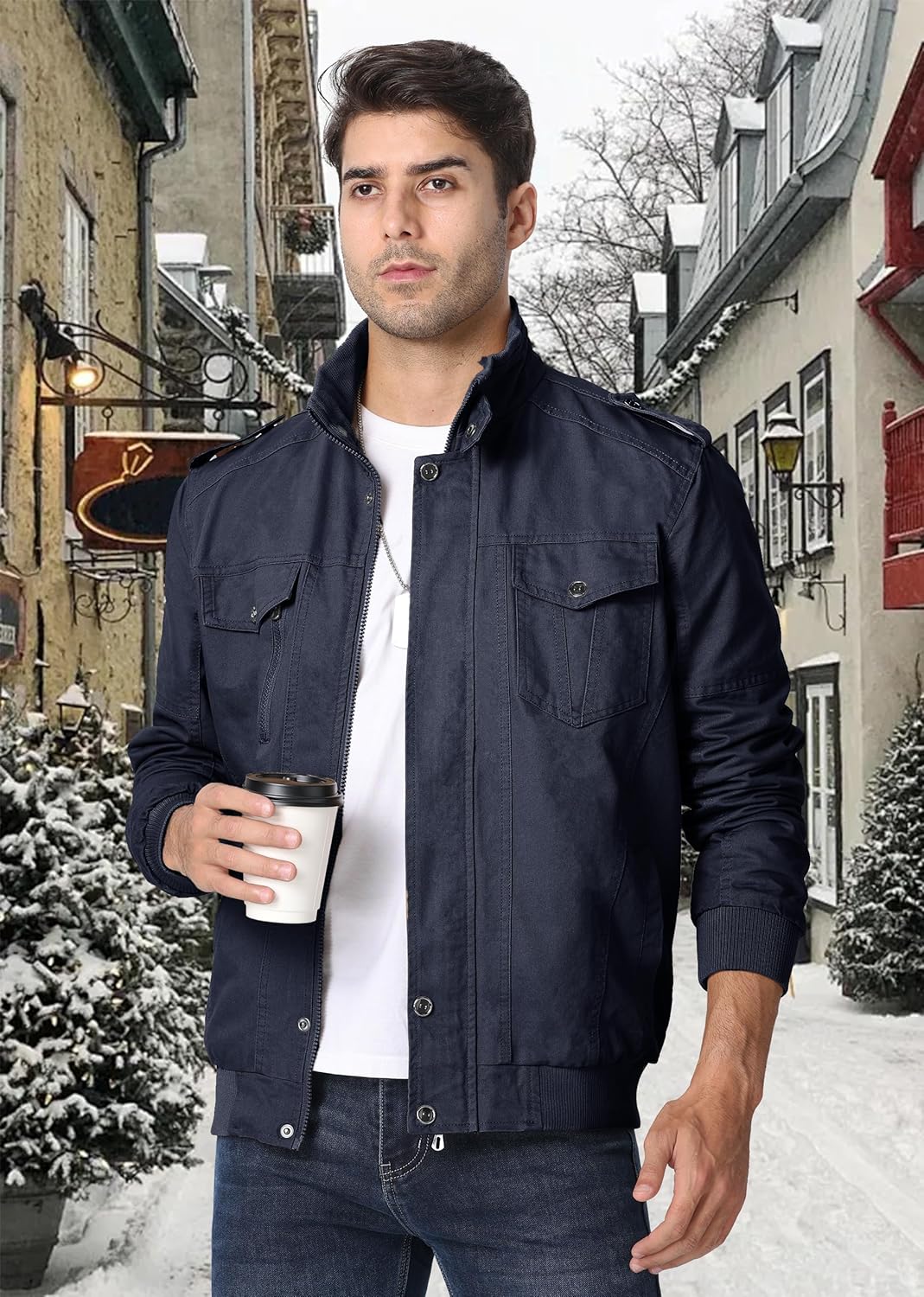 EKLENTSON Men's Winter Jacket with Multi Pockets Zip Front Thick Thermal Fleece Lined Coat Work Cargo Jacket for Men - Image 2