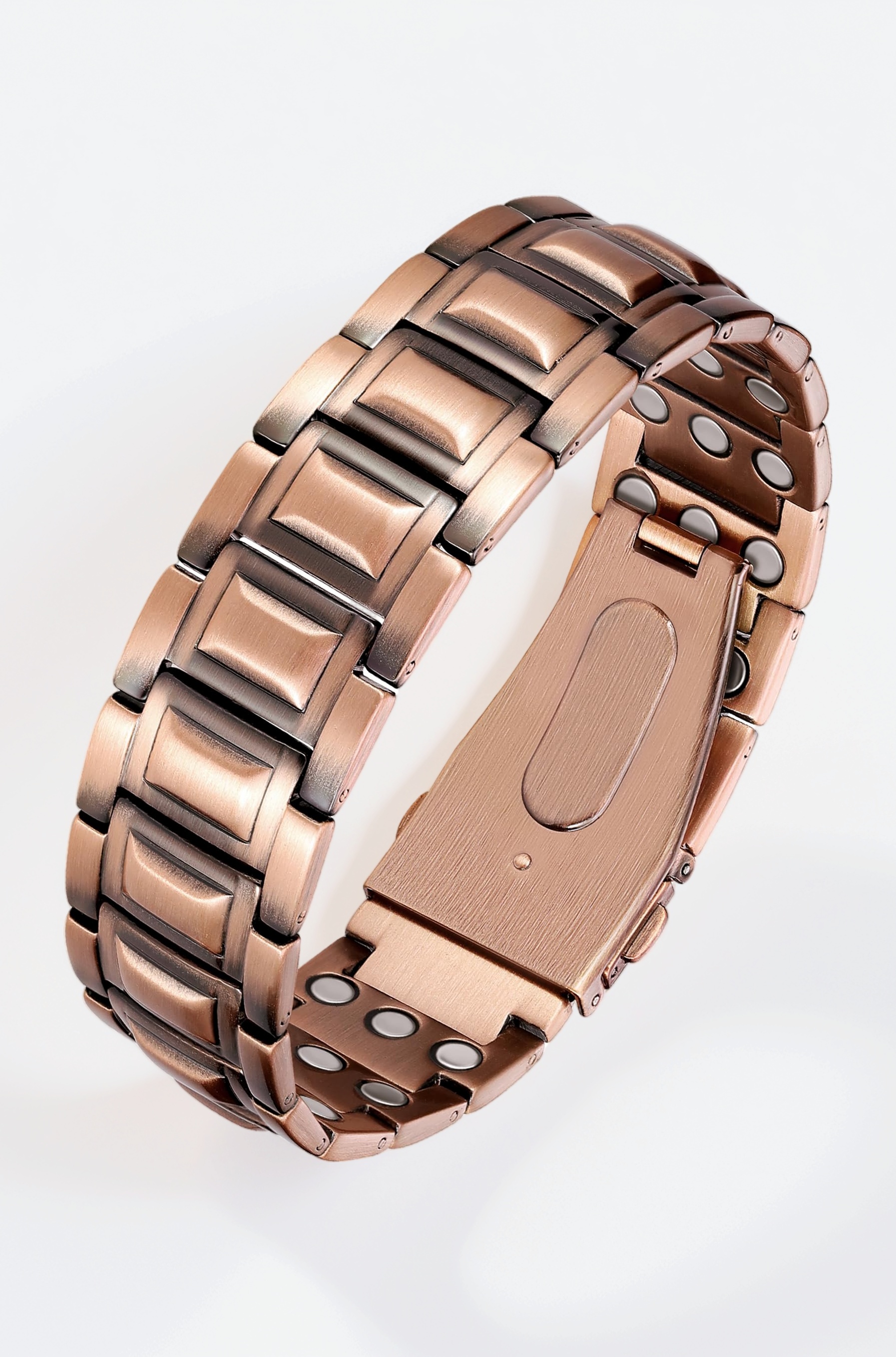 Feraco Pure Copper Bracelet for Men-3X Strength,3800 Gauss Neodymium Magnetic link Bracelets with Pro Fold-Over Butterfly Clasp,Copper Jewelry Gifts for Men