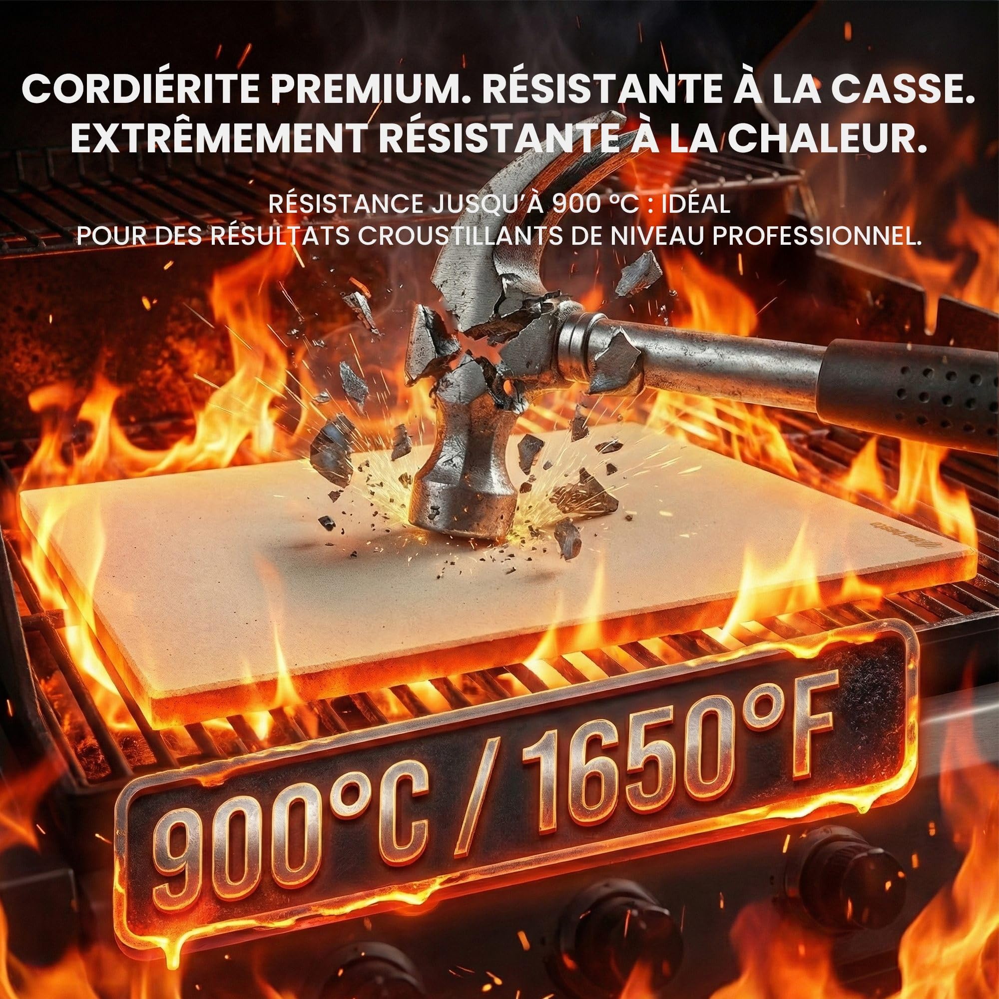 CLP Pierre à pizza pour four et grill 38x30 cm, en cordiérite, résistante jusqu'à 900°C, avec livre de recettes, Taille:38x30 cm