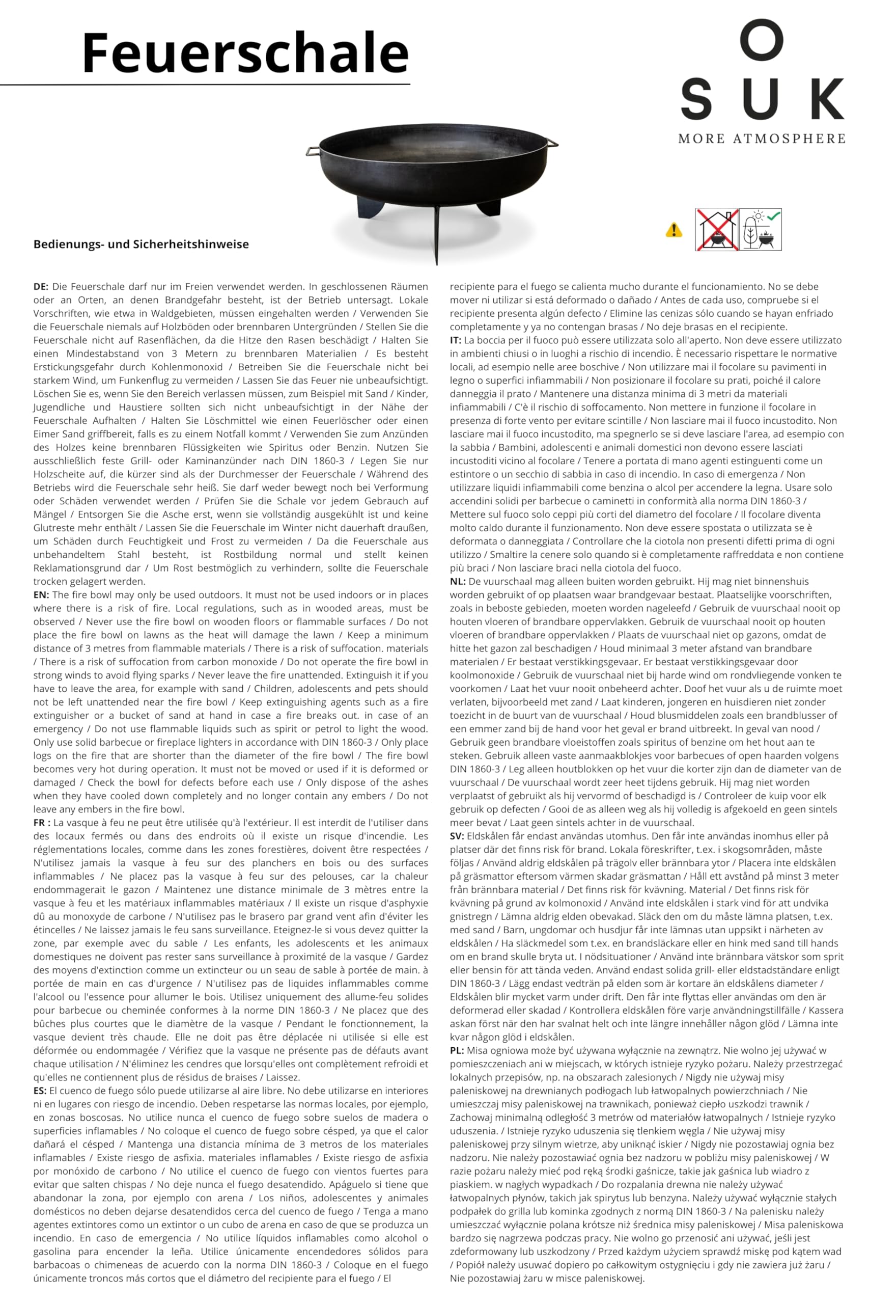 Brasero Monaco de 100 cm, brasero para el jardín, brasero, terraza y balcón, barril de fuego y cesta de fuego (diámetro 100 cm)