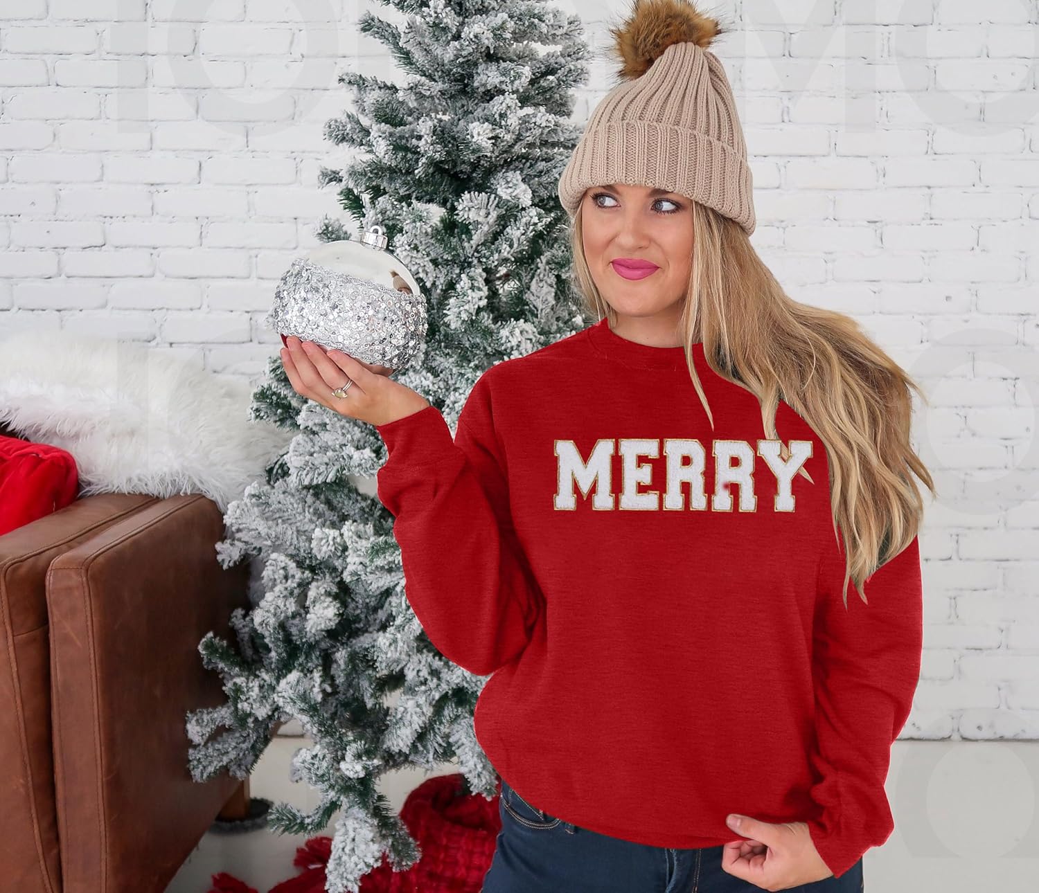 Merry Christmas Sweatshirts for Women Christmas Sequin Long Sleeve Shirts Ugly Xmas Sweater Patch Crewneck Pullover Top - Image 2