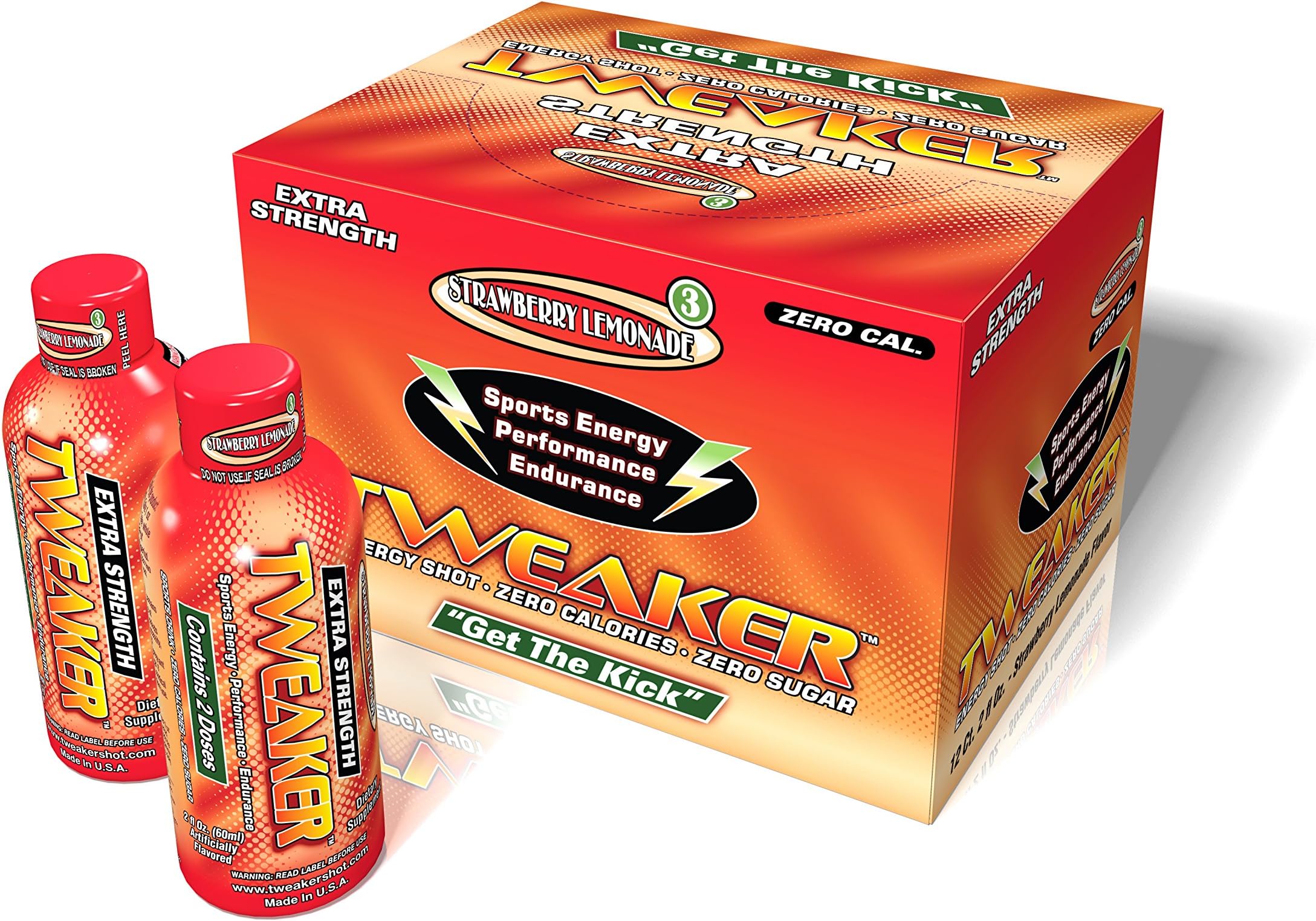 Energy Shots - Strawberry Lemonade Flavor - Zero Sugar, Zero Calorie Keto-Friendly Energy Shot - 2 oz Regular Strength with Natural Caffeine Boosters (Pack of 12)
