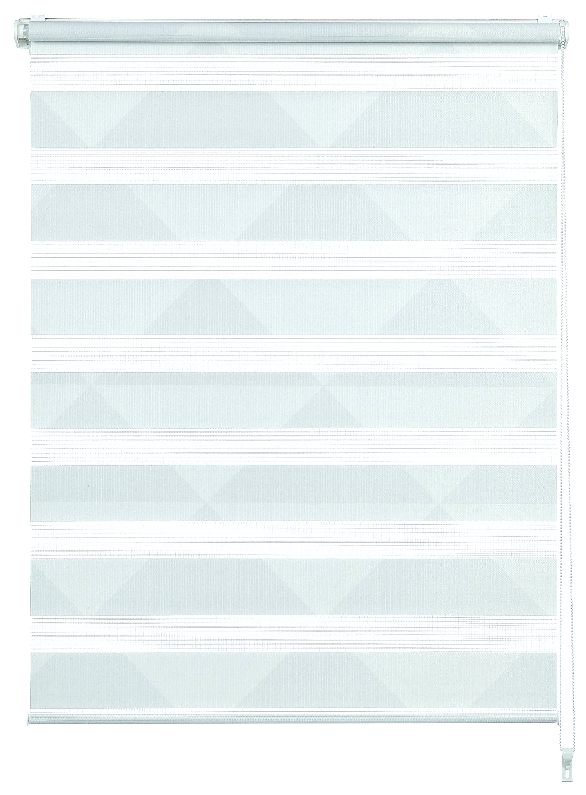 GARDINIA Doppelrollo zum Klemmen oder Kleben, Duo-Rollo/Seitenzugrollo, Transparent und Blickdicht, Alle Montage-Teile inklusive, Triangle, Weiß, 75 x 150 cm (BxH)